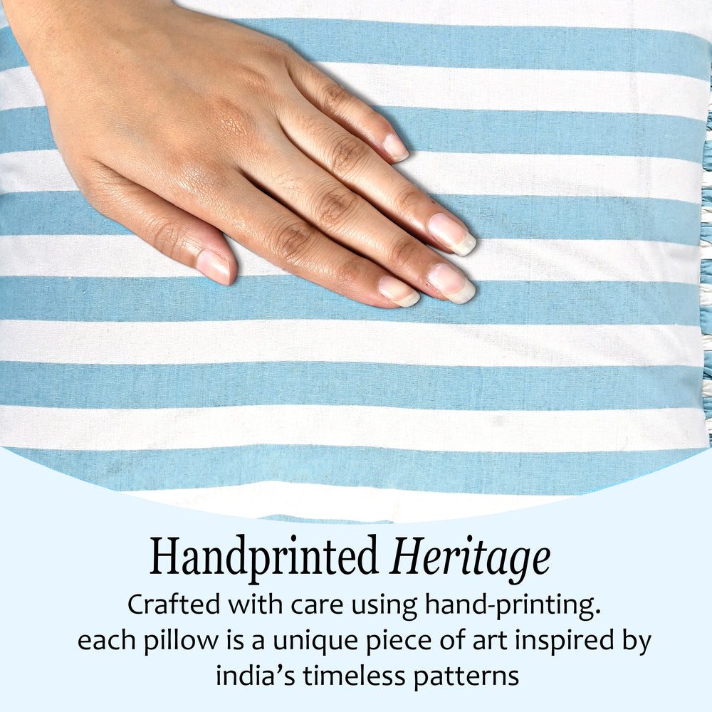 Blue Striped Cotton Ruffle Sham Cover