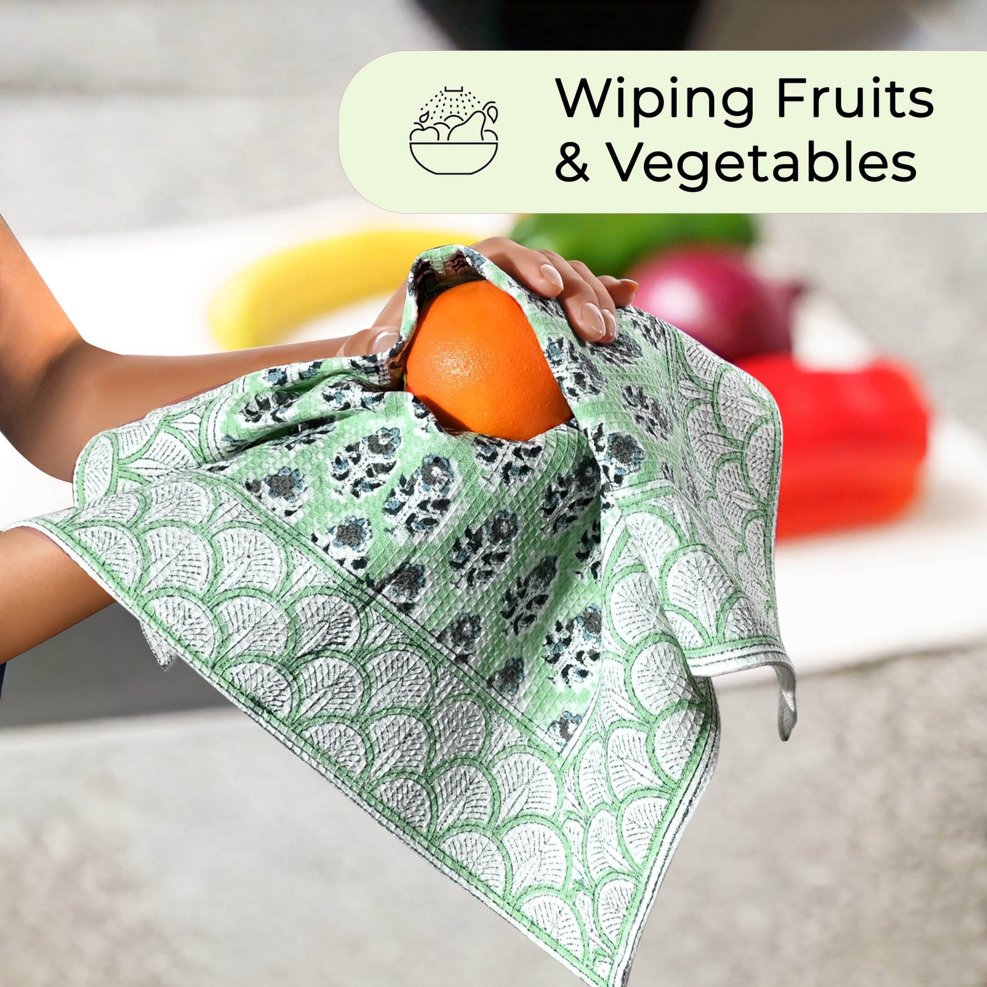 Hand Block Printed Waffle Kitchen Towels – Poppy Blue