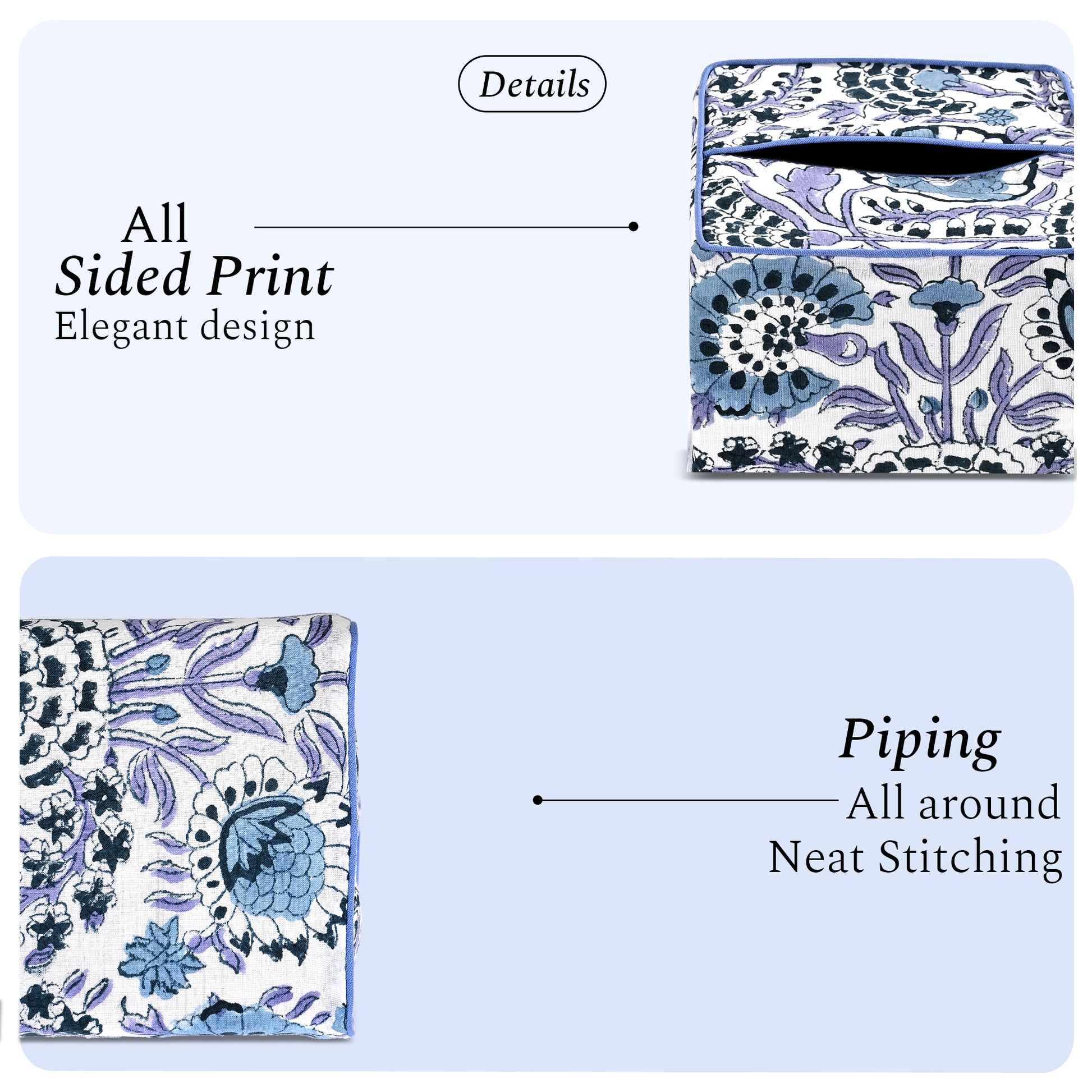 100% Cotton Hand Block Printed Tissue Box Cover - Indigo Blue