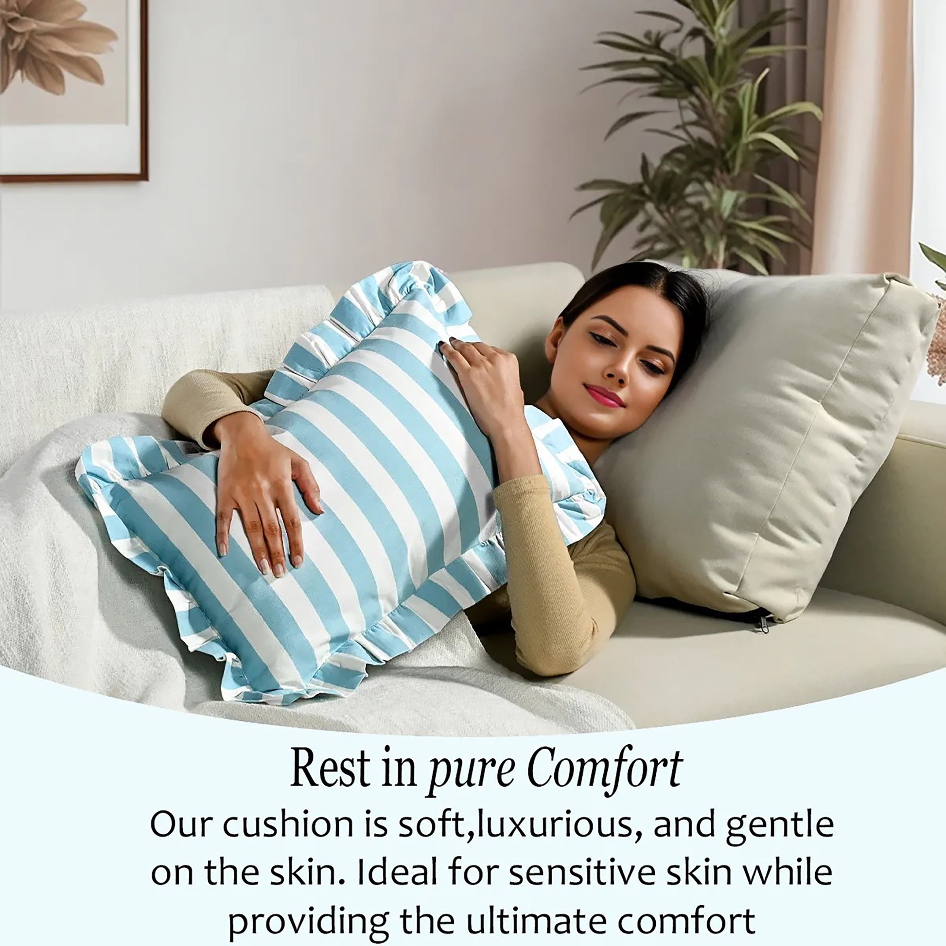 Blue Striped Cotton Ruffle Sham Cover