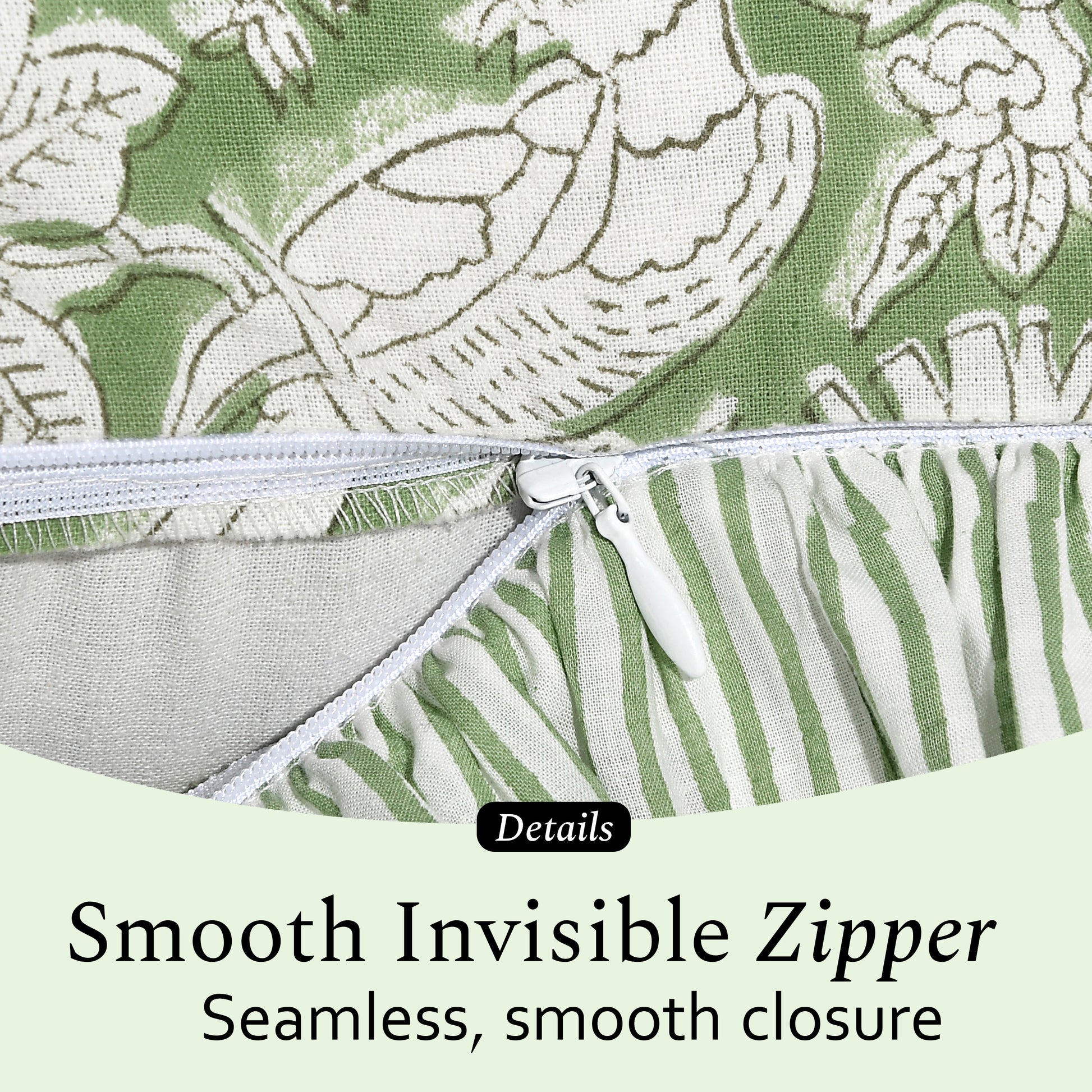 Fabric with a zipper and green and white pattern