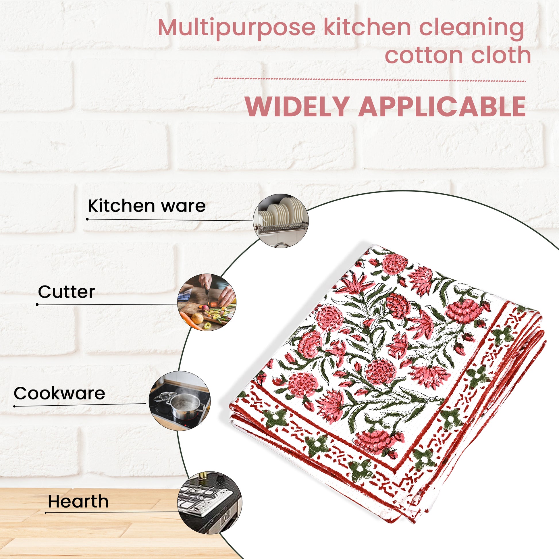 Hand Block Printed Waffle Kitchen Towels – Red Garnet