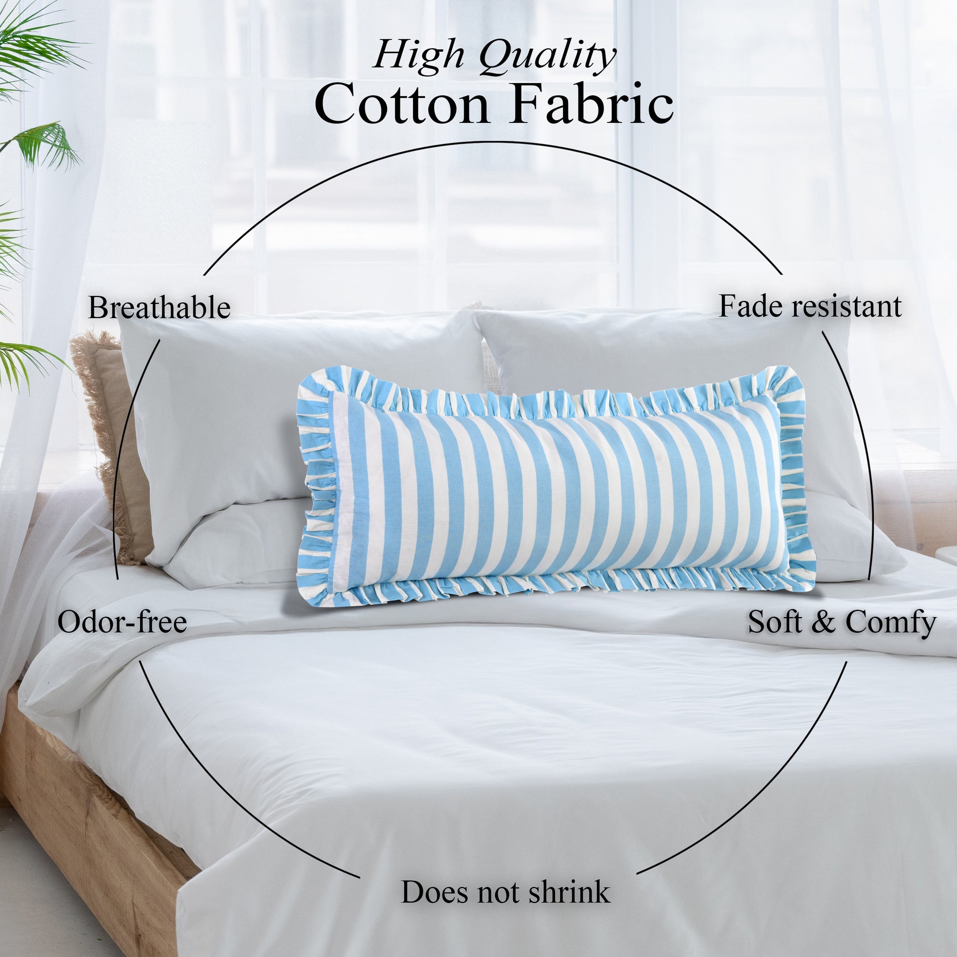 Blue Striped Cotton Ruffle Sham Cover