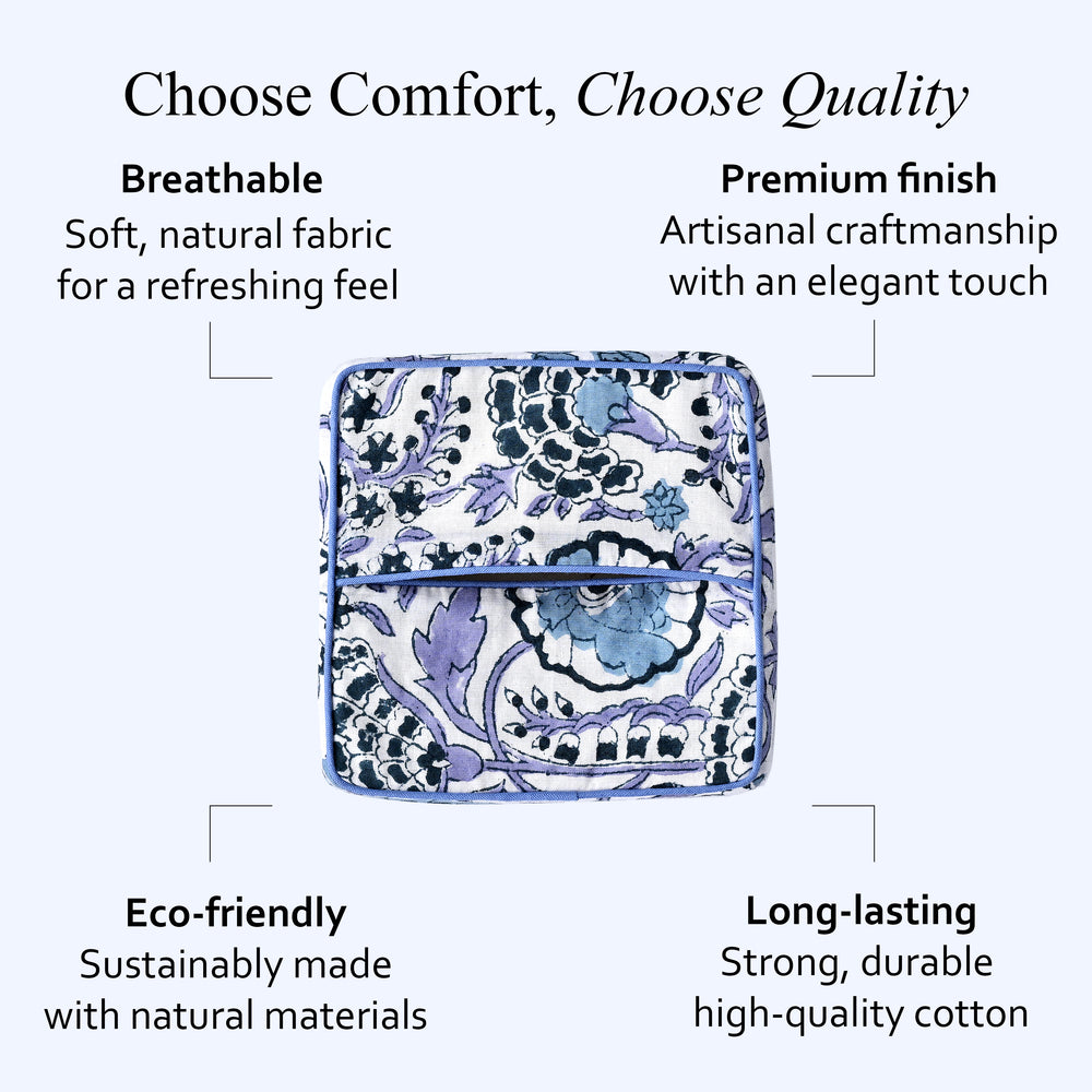 100% Cotton Hand Block Printed Tissue Box Cover - Indigo Blue