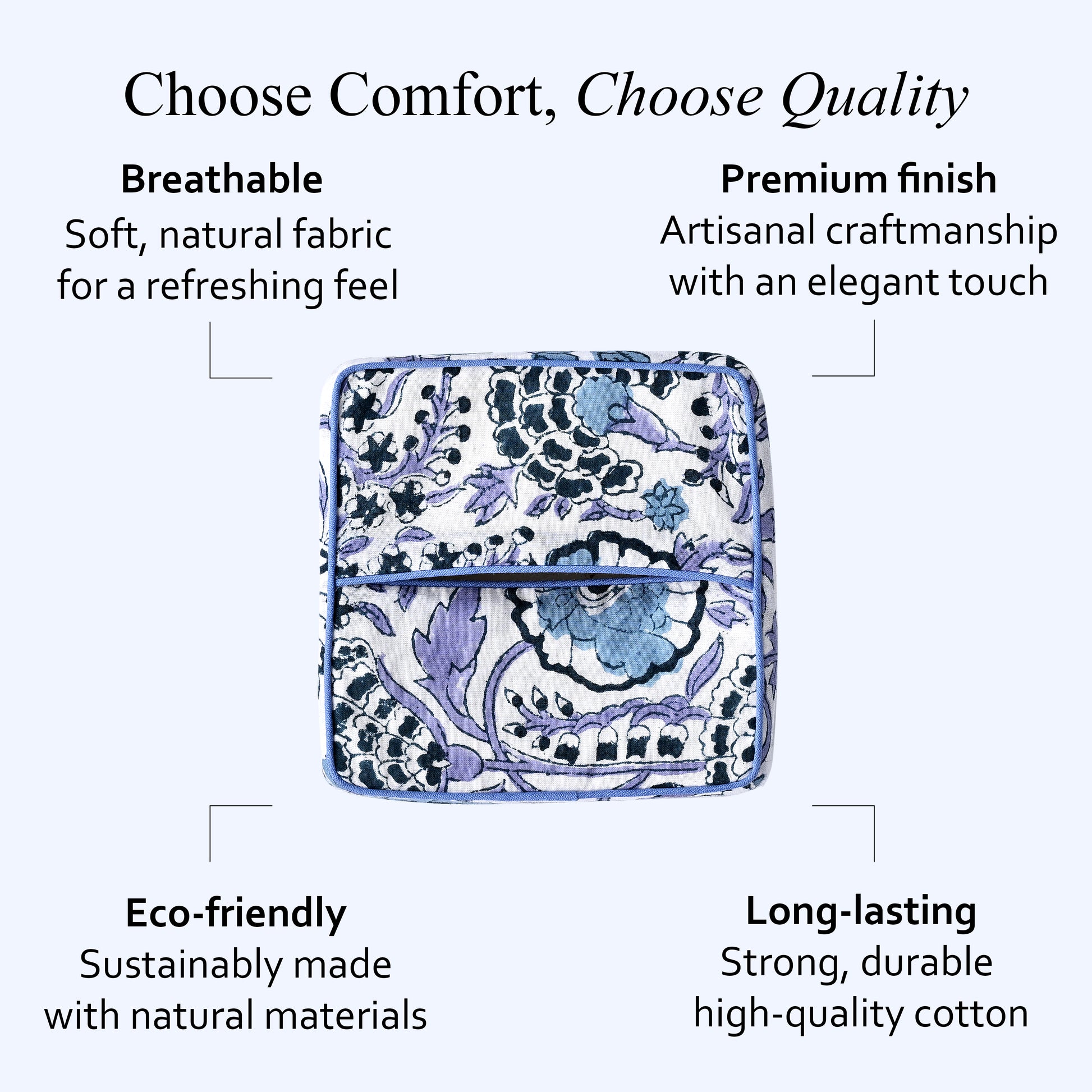 100% Cotton Hand Block Printed Tissue Box Cover - Indigo Blue