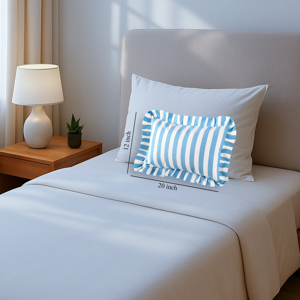 Blue Striped Cotton Ruffle Sham Cover