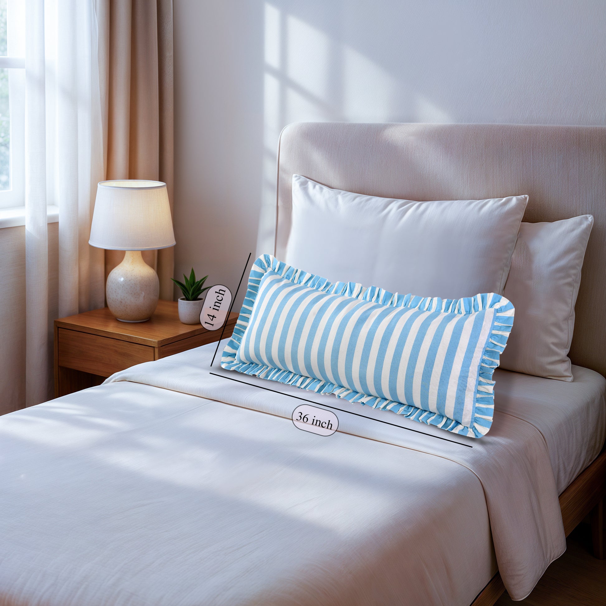 Blue Striped Cotton Ruffle Sham Cover