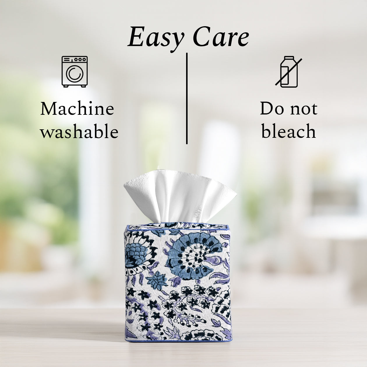 100% Cotton Hand Block Printed Tissue Box Cover - Indigo Blue