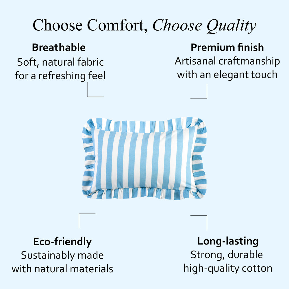 Blue Striped Cotton Ruffle Sham Cover