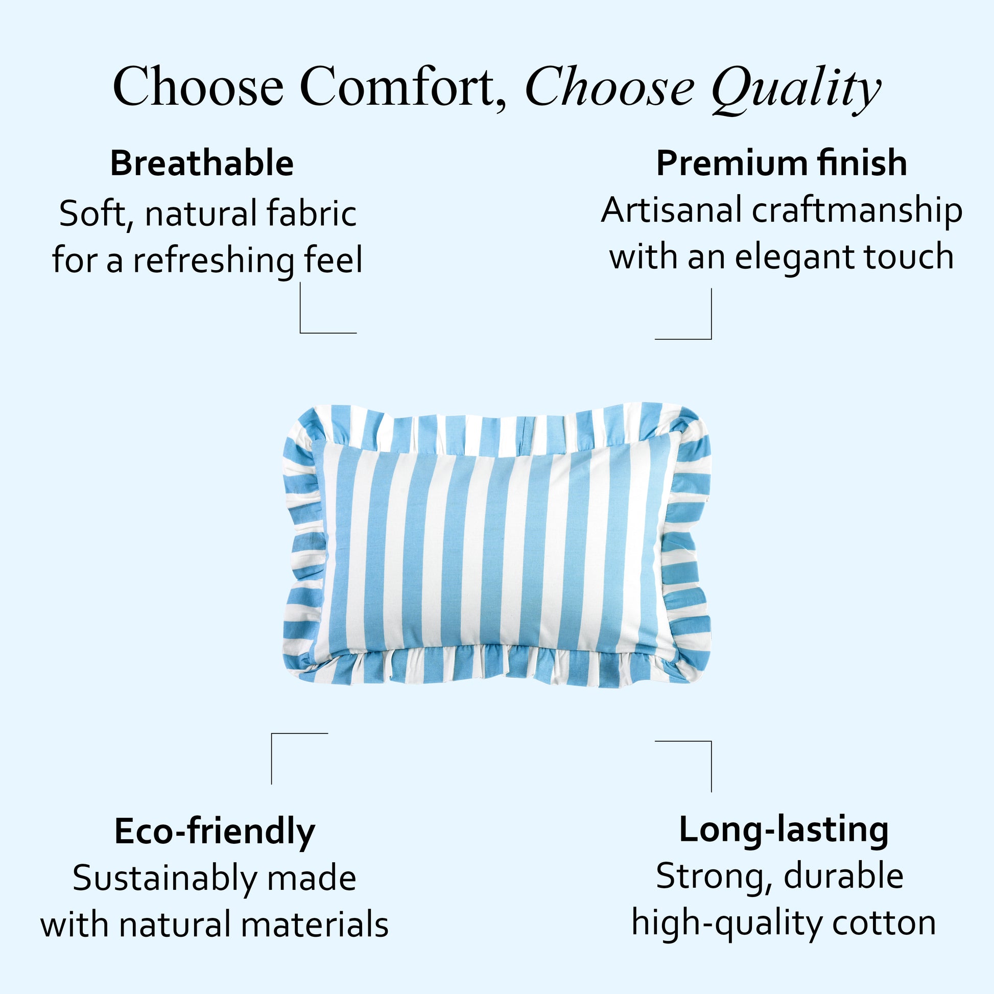 Blue Striped Cotton Ruffle Sham Cover
