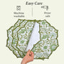 machine washable and dryer safe Agate green placemat with floral threadwork and soft cotton texture