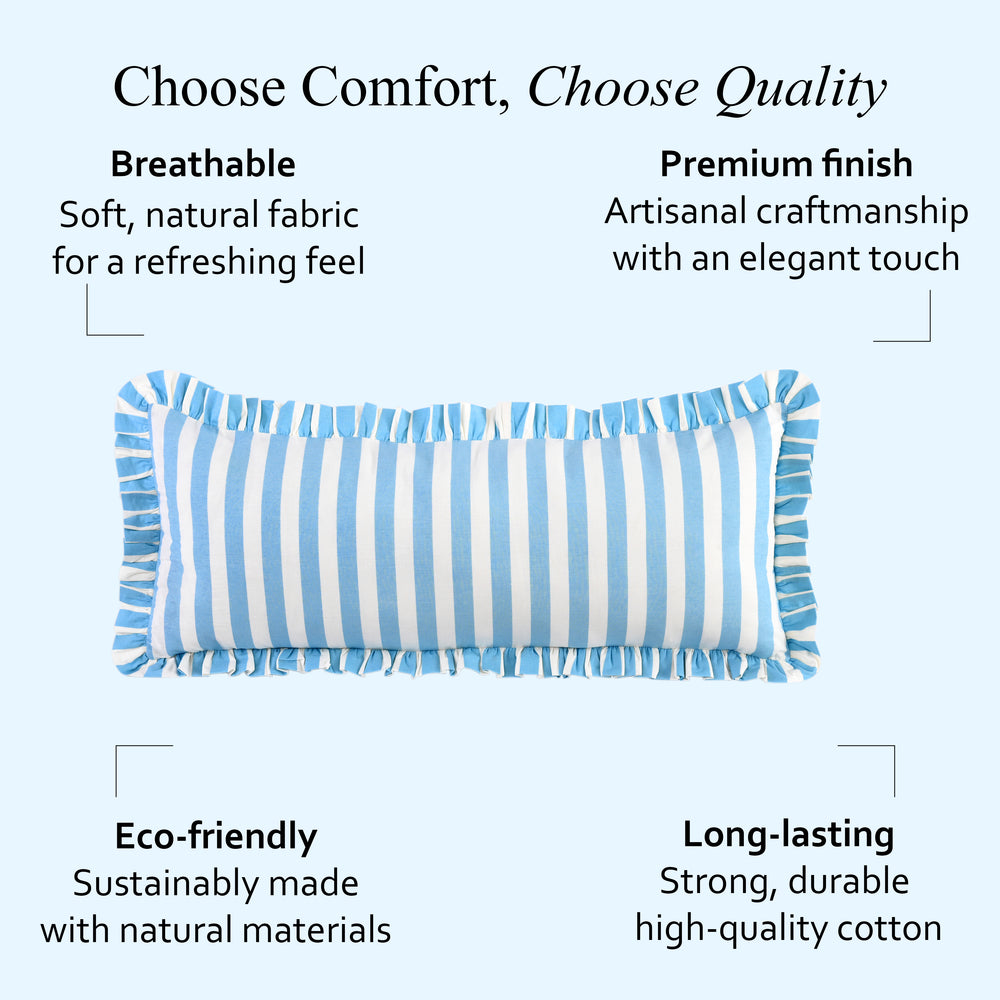 Blue Striped Cotton Ruffle Sham Cover