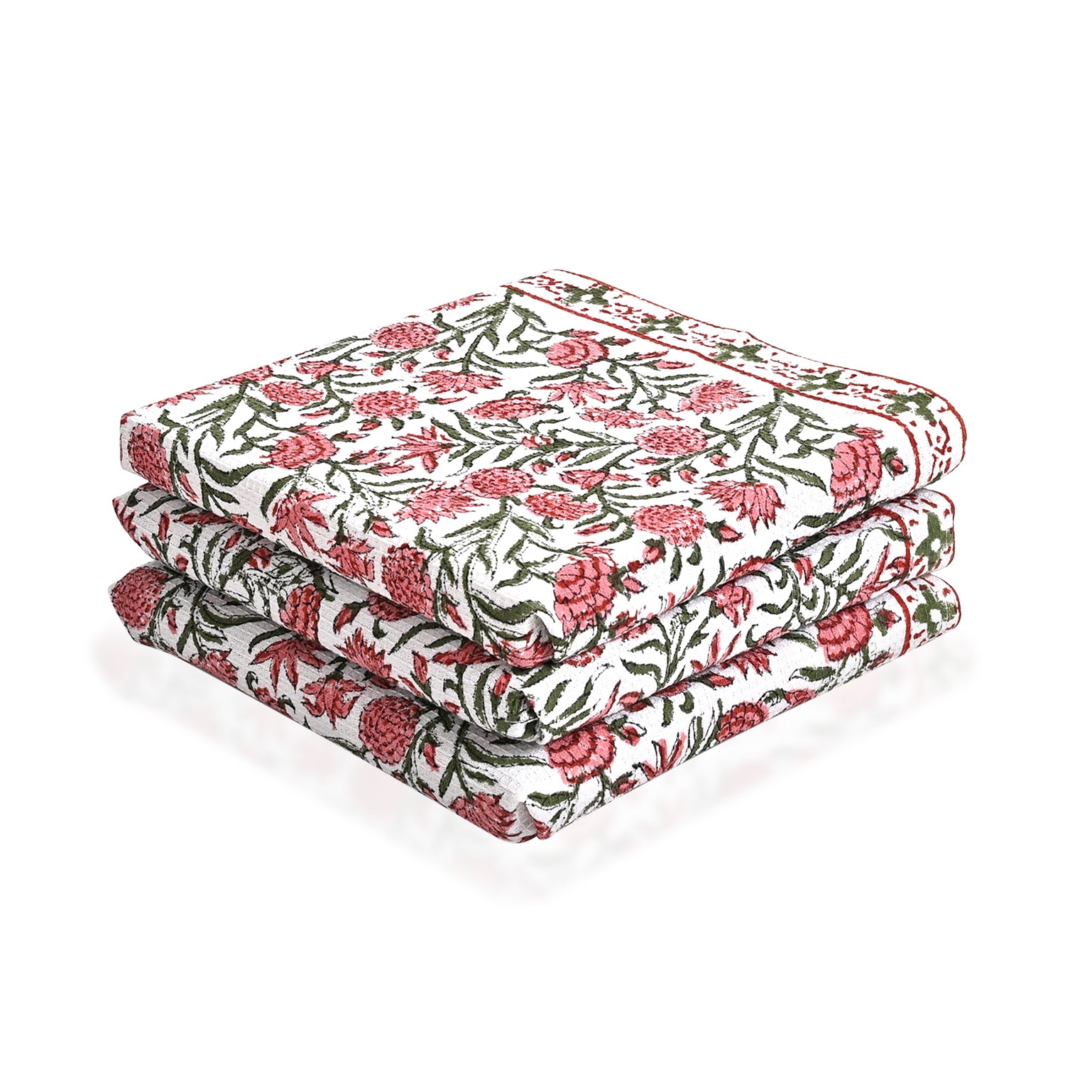 Hand Block Printed Waffle Kitchen Towels – Red Garnet