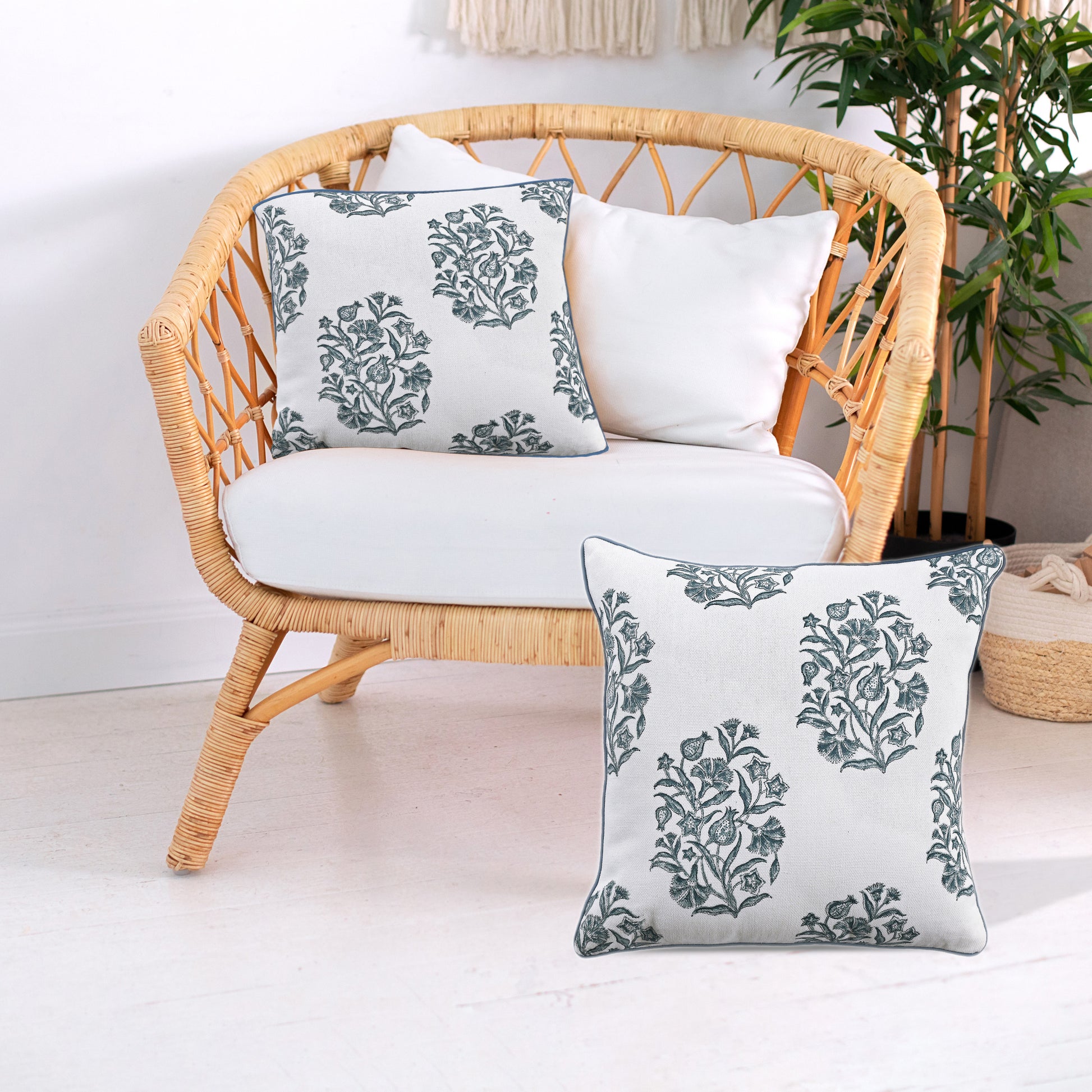 Boho Cotton Pillow Covers - Indigo Blue (Set of 2)