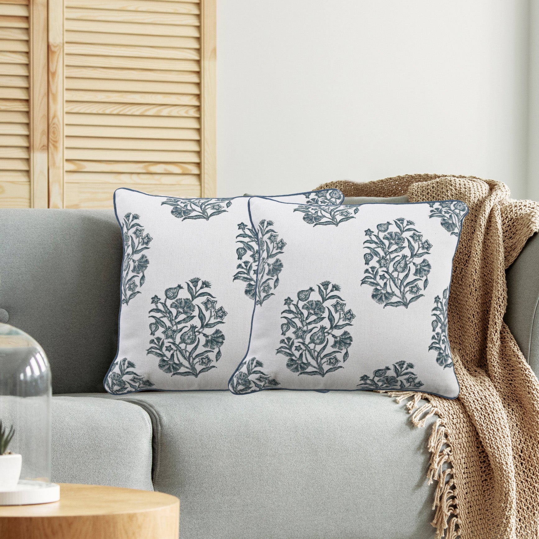 Boho Cotton Pillow Covers - Indigo Blue (Set of 2)