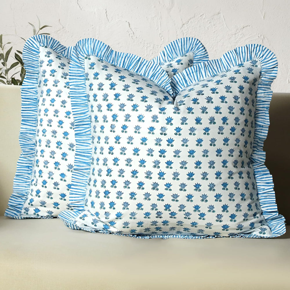 Ruffle Pillow Cover - Arctic Blue