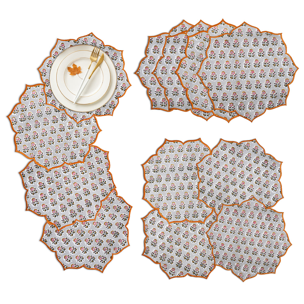 Labra gray cotton placemat with minimalist embroidered edges