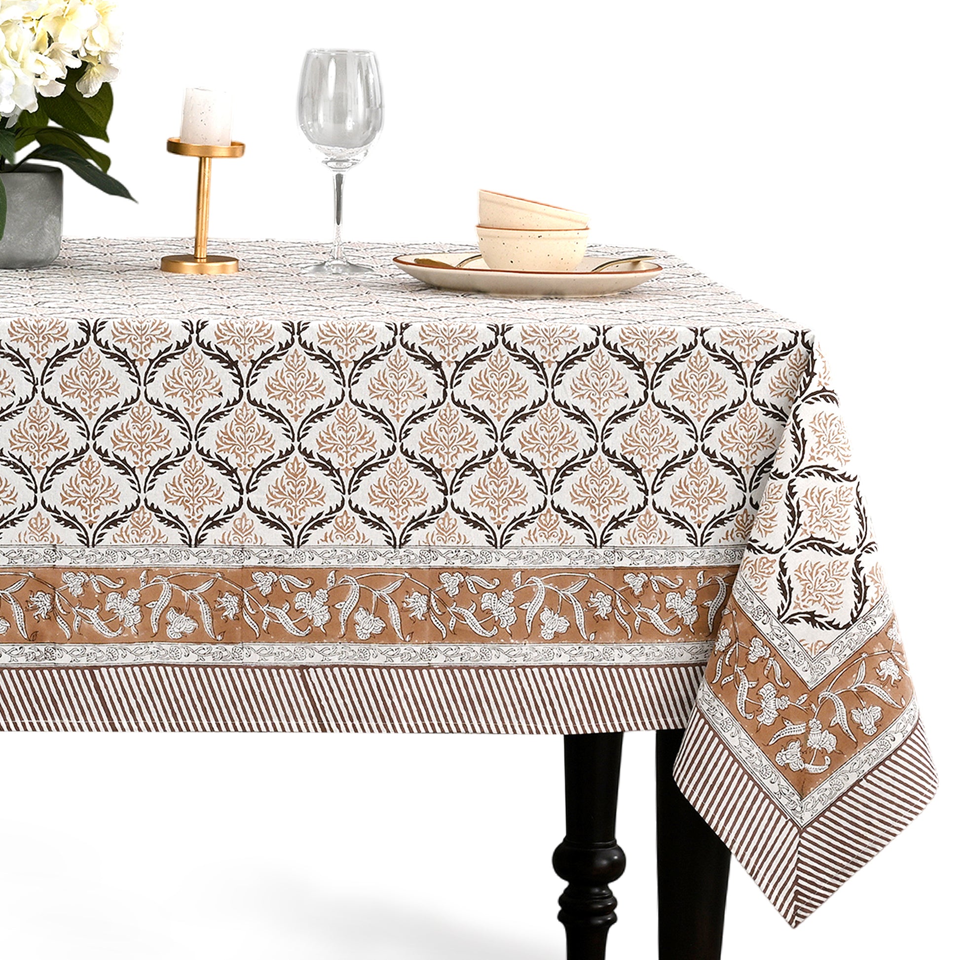 Cotton Block Print Tablecloth – Sandstone Regal