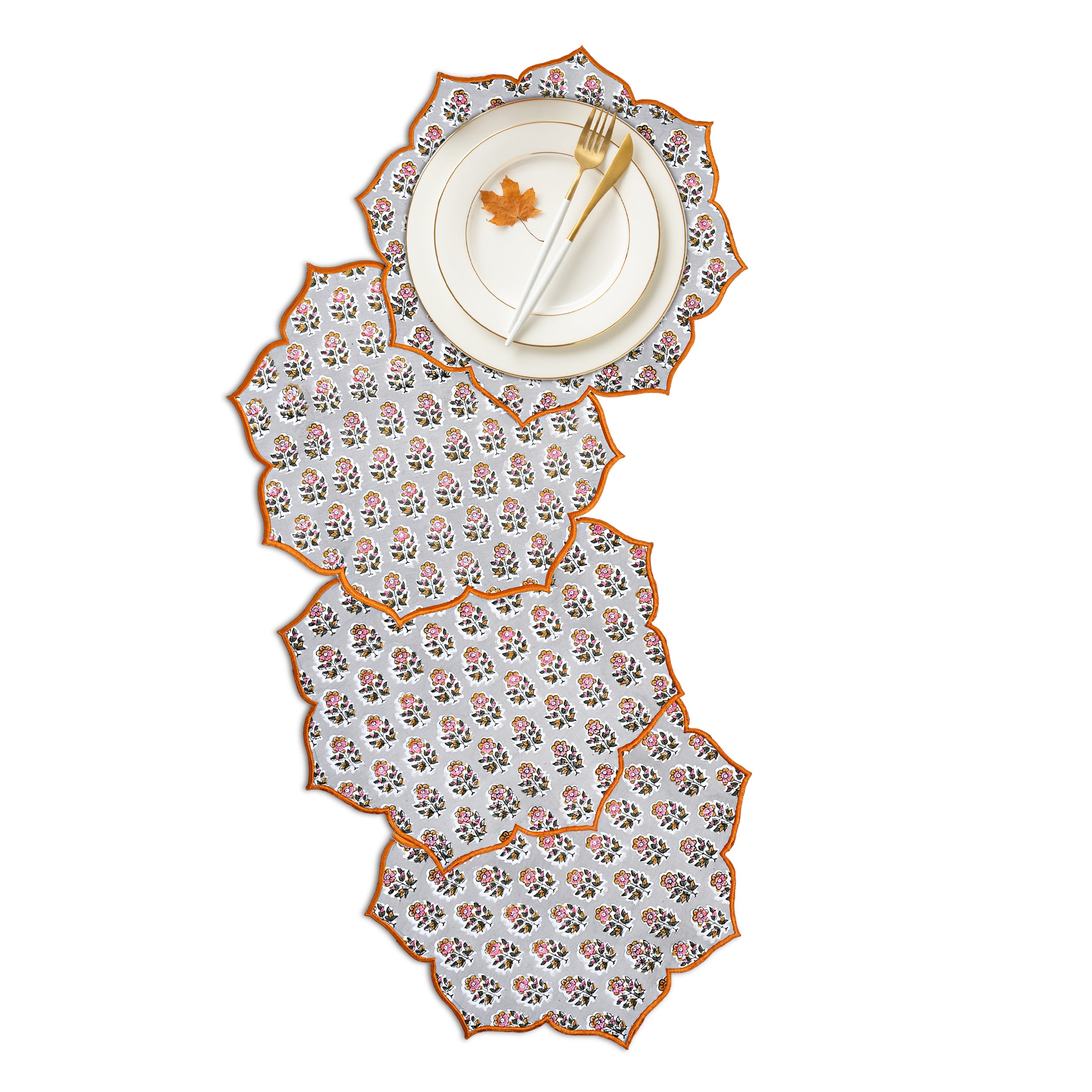 Embroidered gray placemat in calming labra gray floral tone