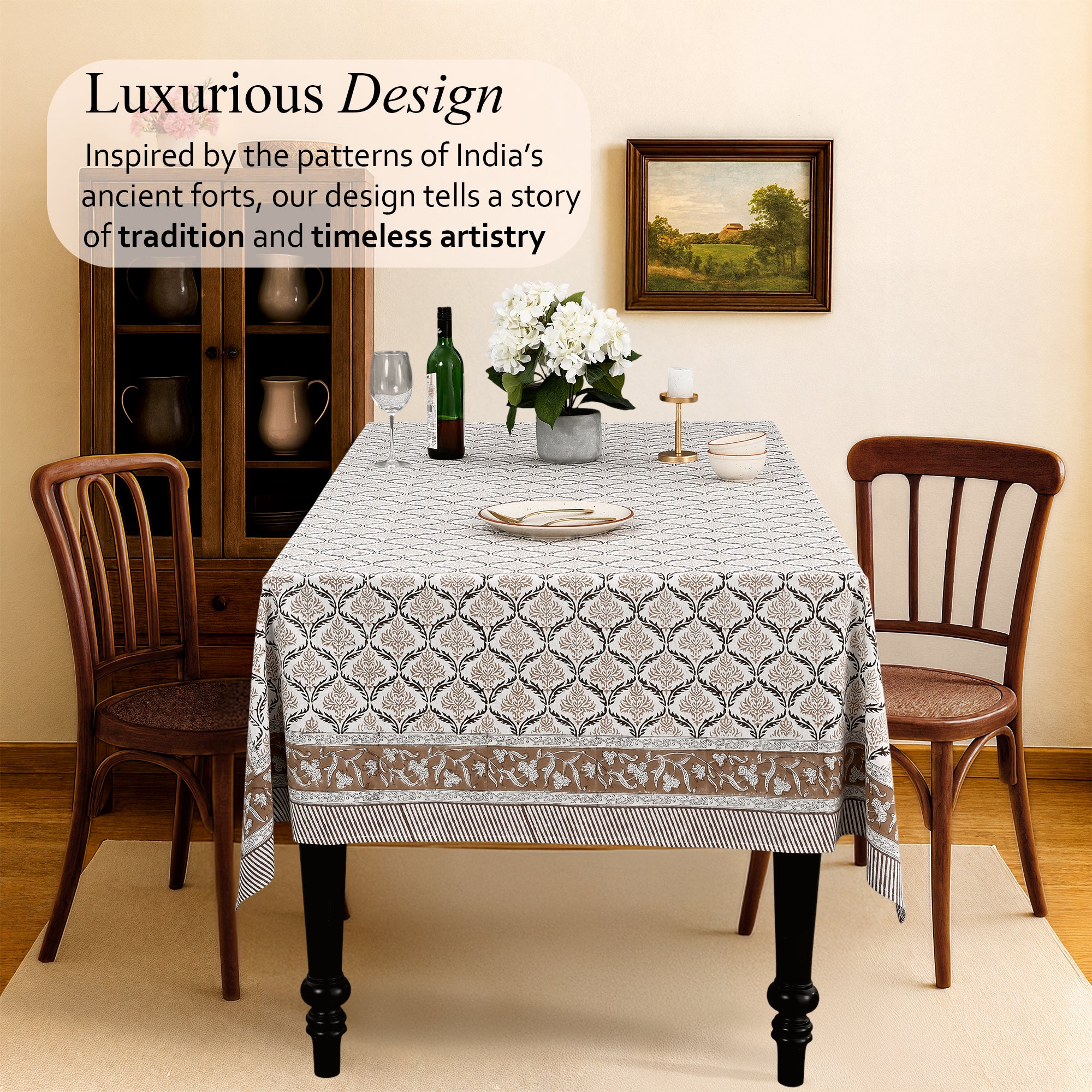Cotton Block Print Tablecloth – Sandstone Regal