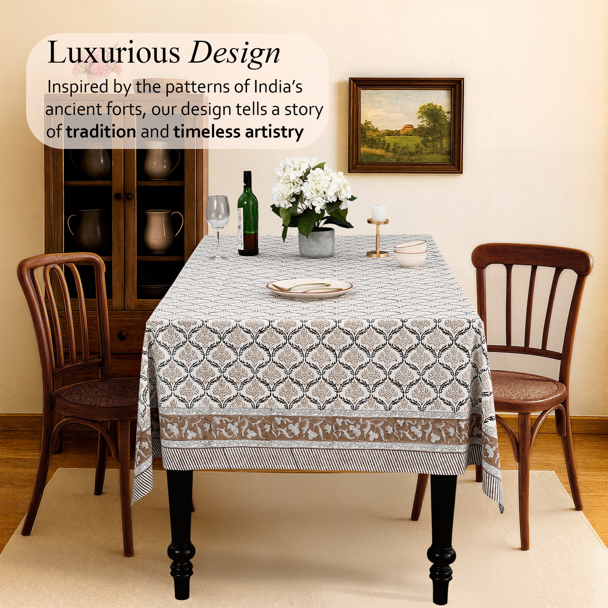 Cotton Block Print Tablecloth – Sandstone Regal
