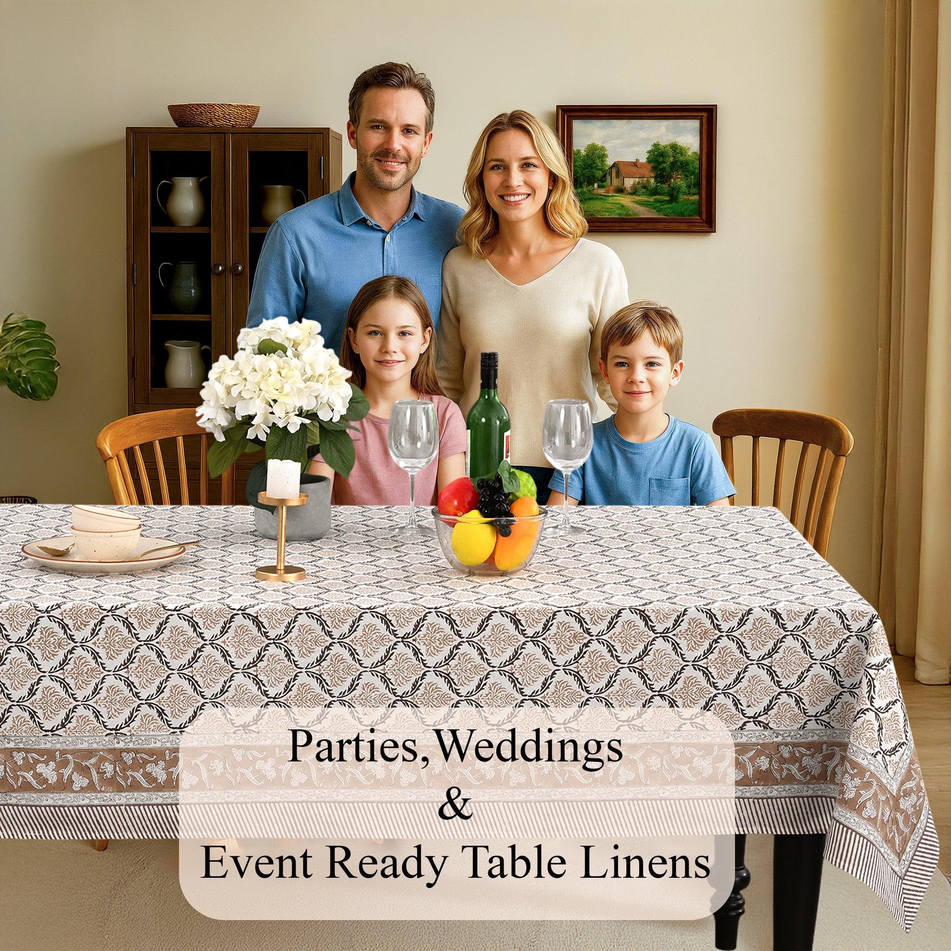 Cotton Block Print Tablecloth – Sandstone Regal