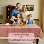 Poppy Pink Cotton Tablecloth on Farmhouse Table