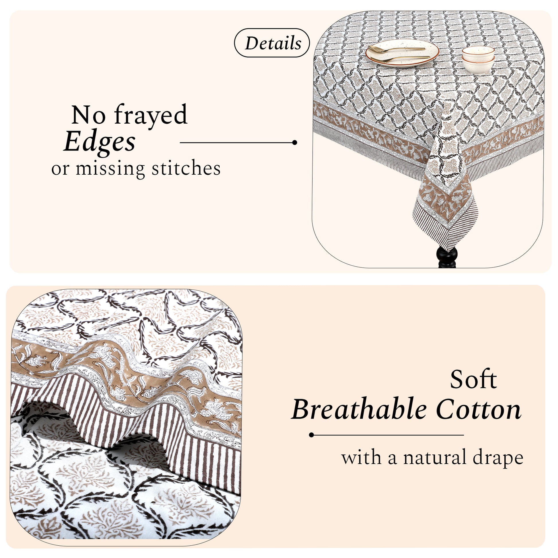 Cotton Block Print Tablecloth – Sandstone Regal