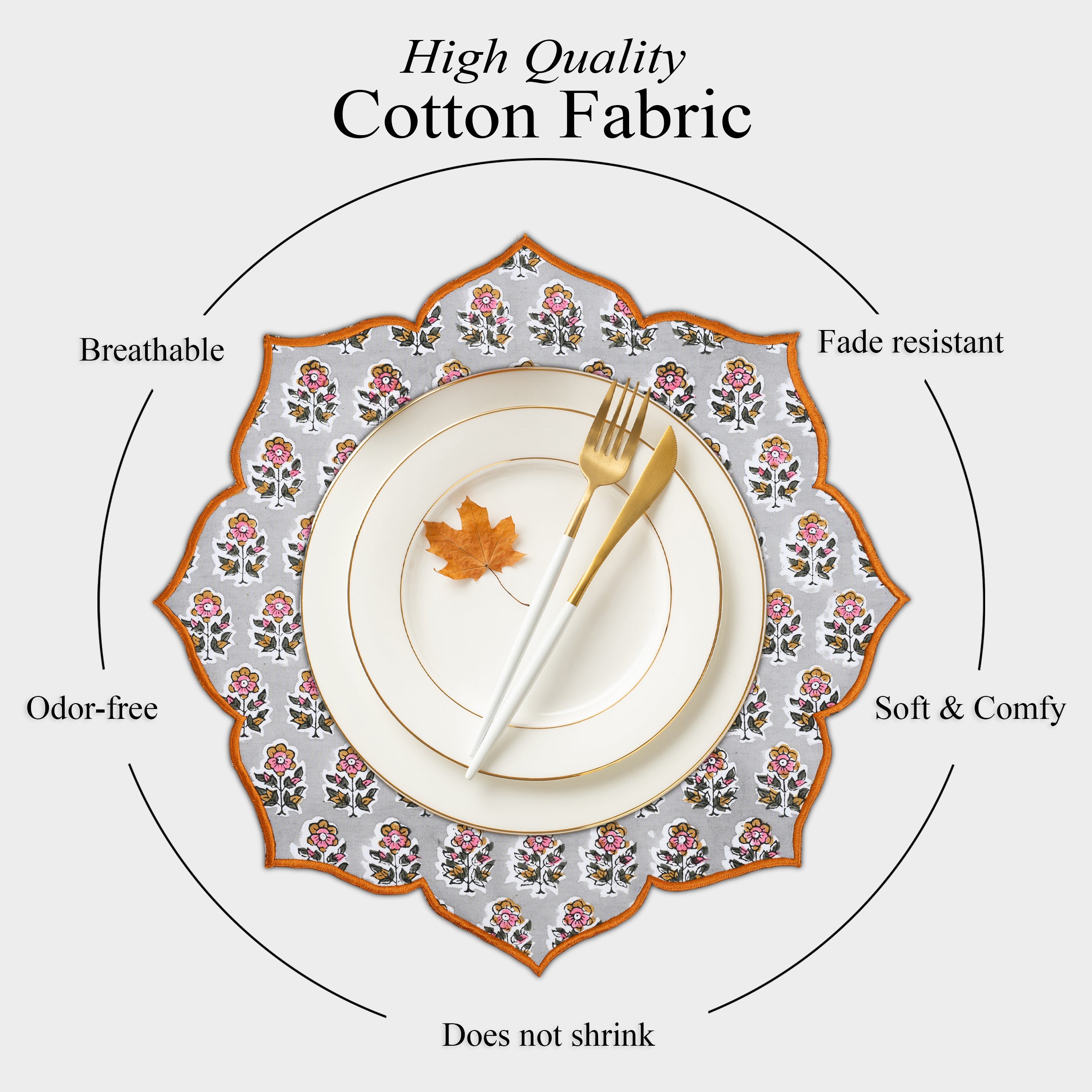 Understated elegance with labra gray scalloped cotton placemat