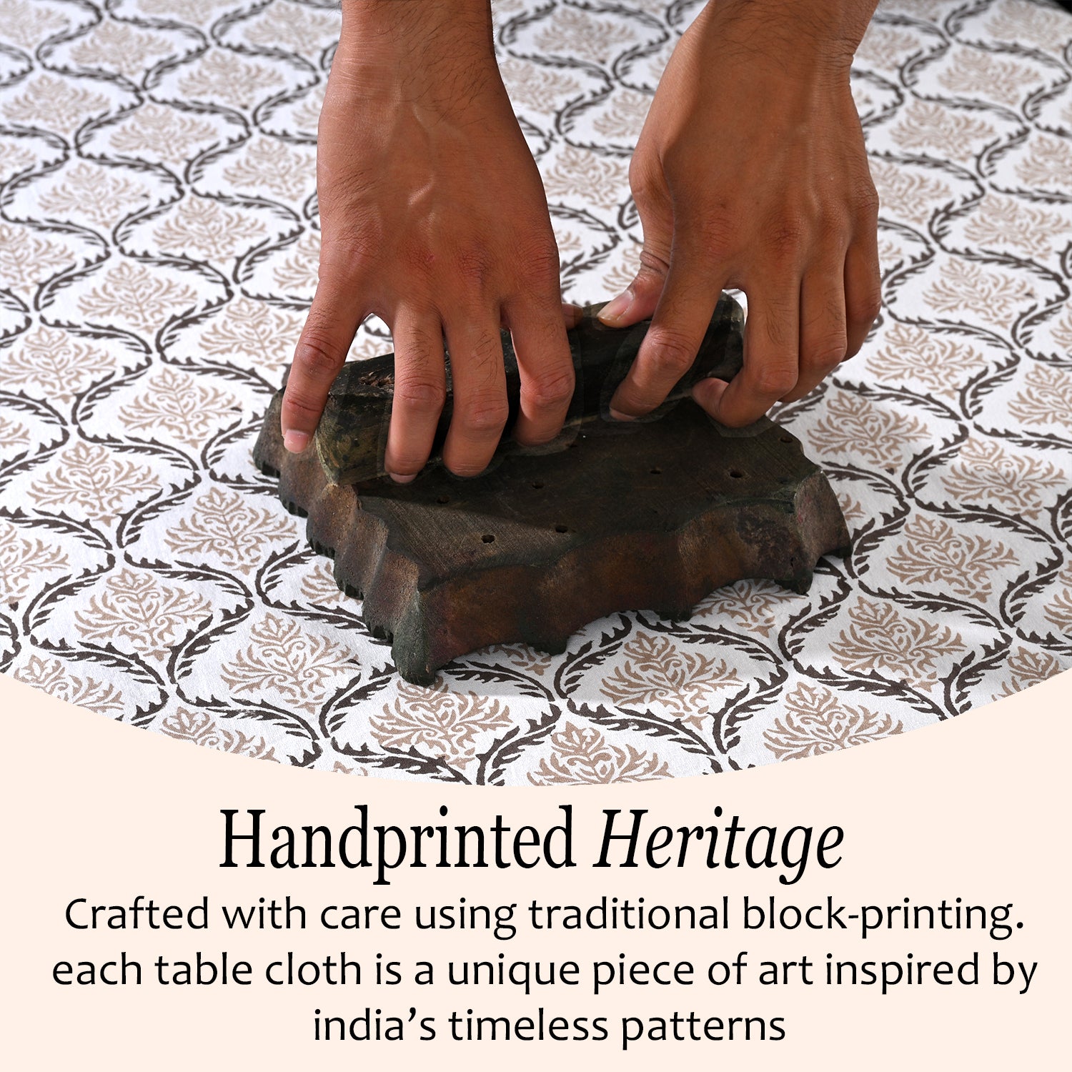 Cotton Block Print Tablecloth – Sandstone Regal