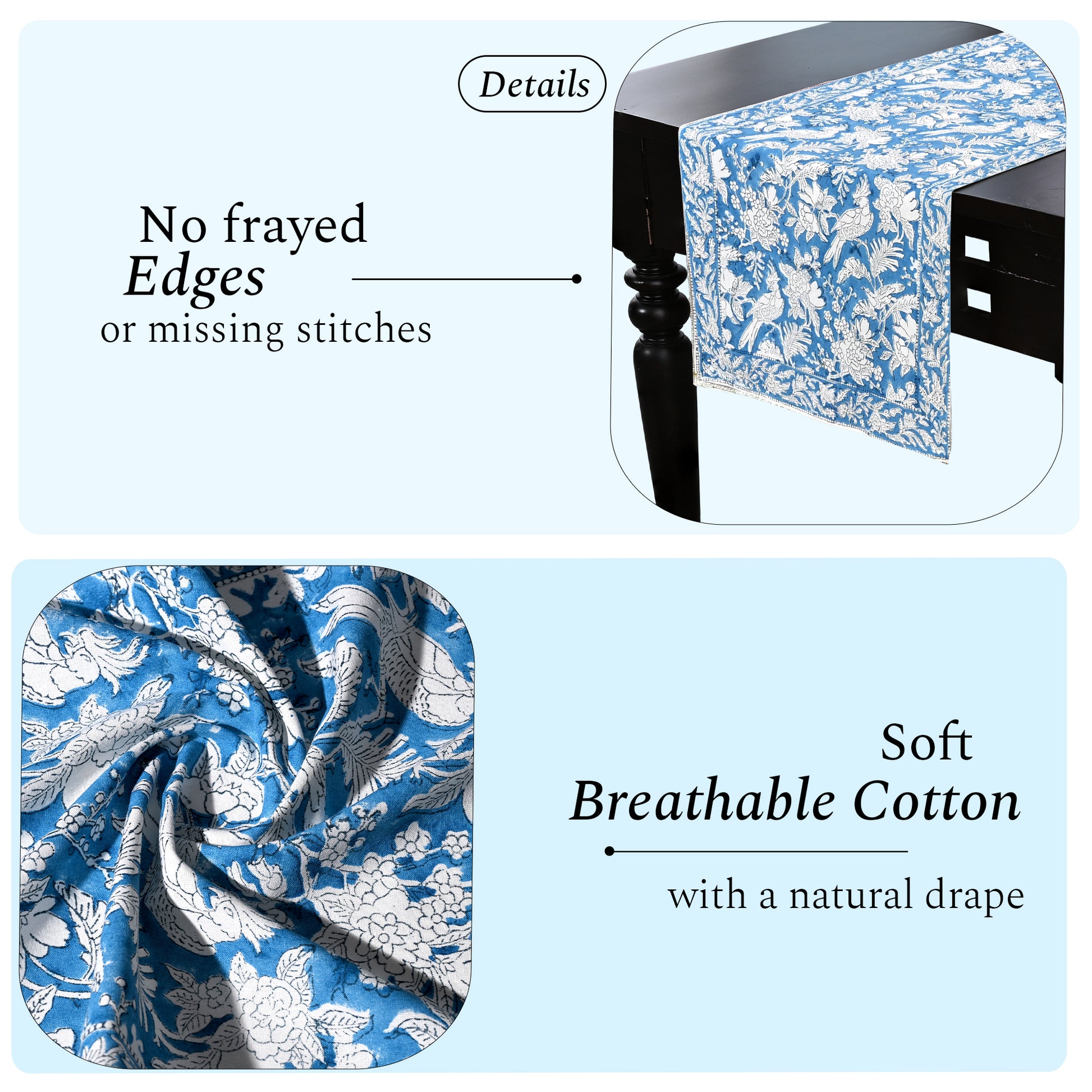 Cotton Block Print Table Runner - Blue Sapphire