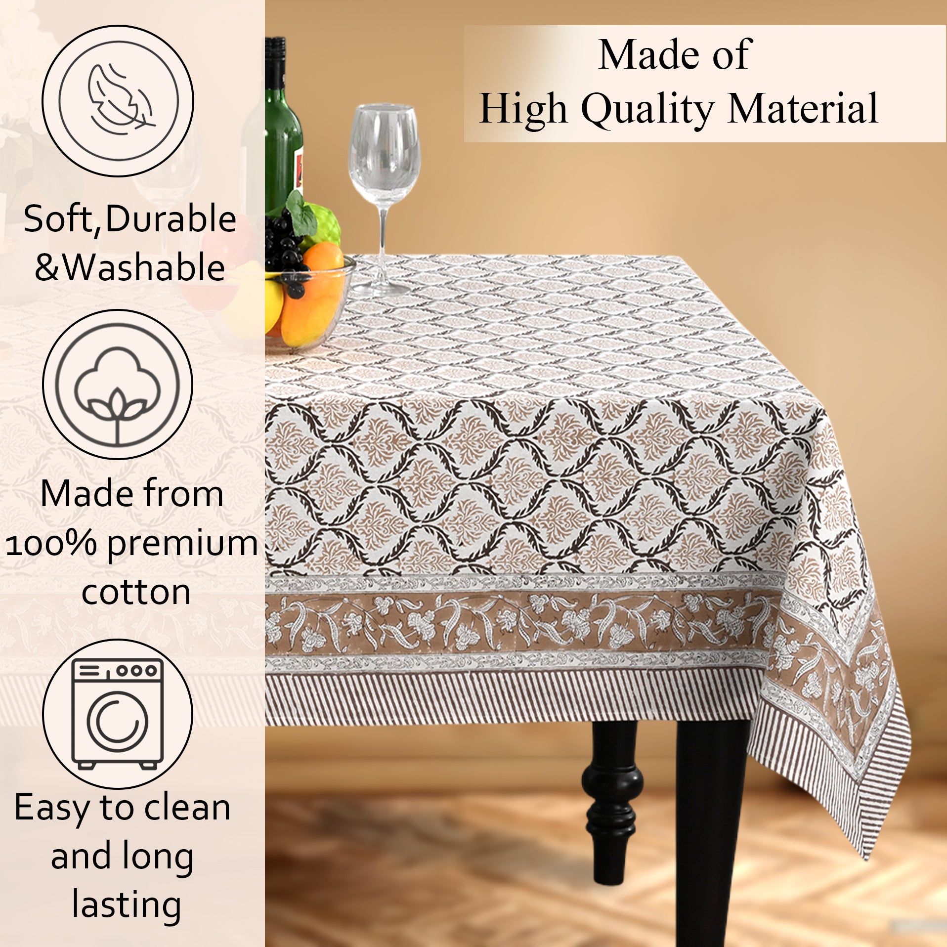 Cotton Block Print Tablecloth – Sandstone Regal