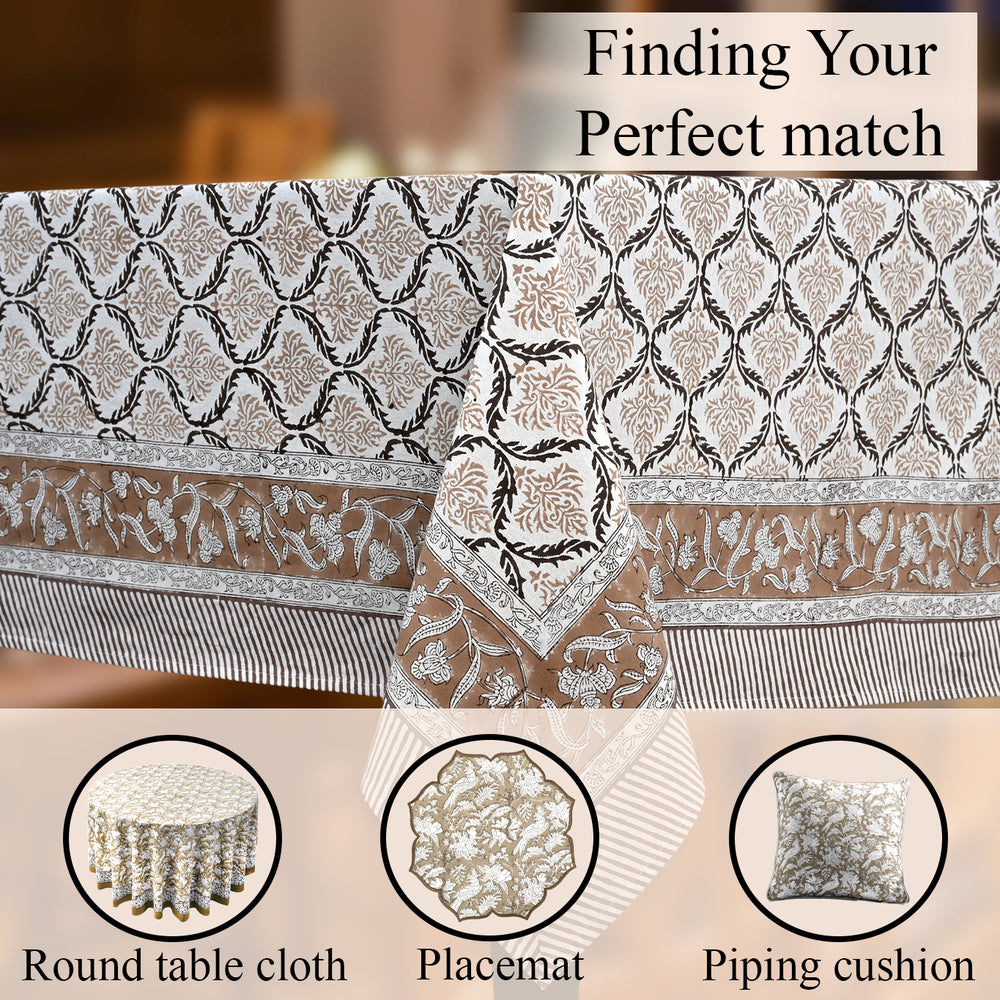 Cotton Block Print Tablecloth – Sandstone Regal