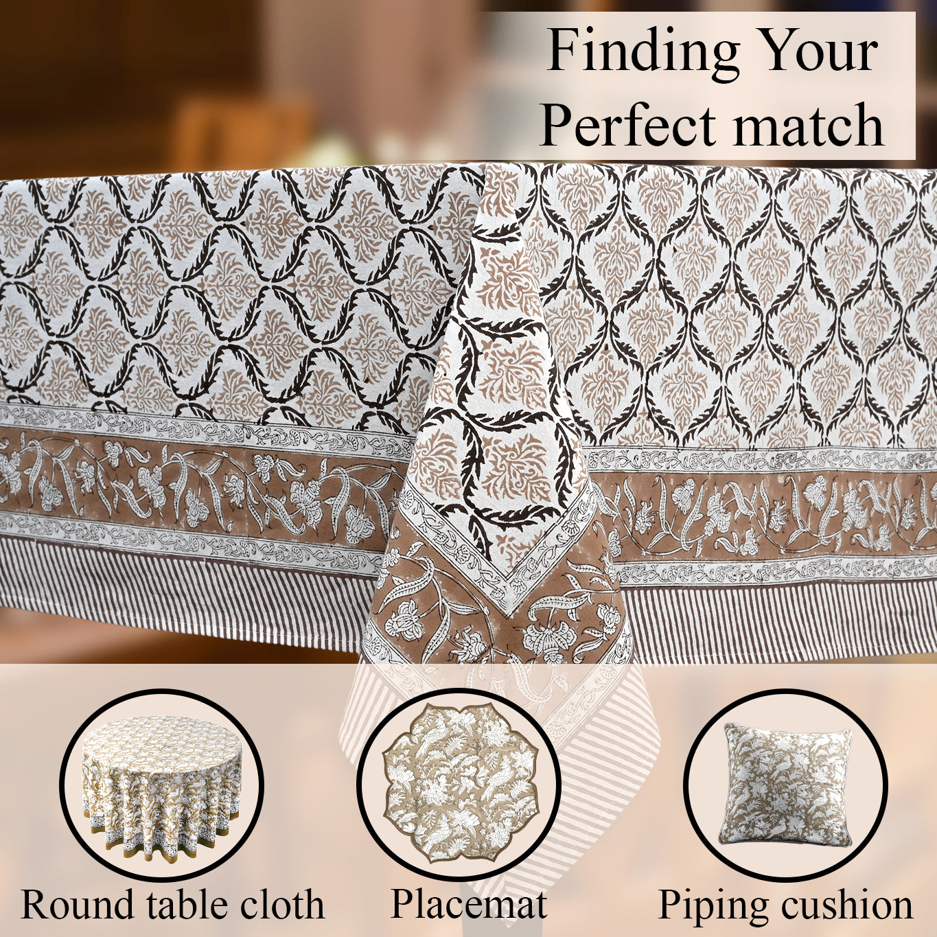 Cotton Block Print Tablecloth – Sandstone Regal