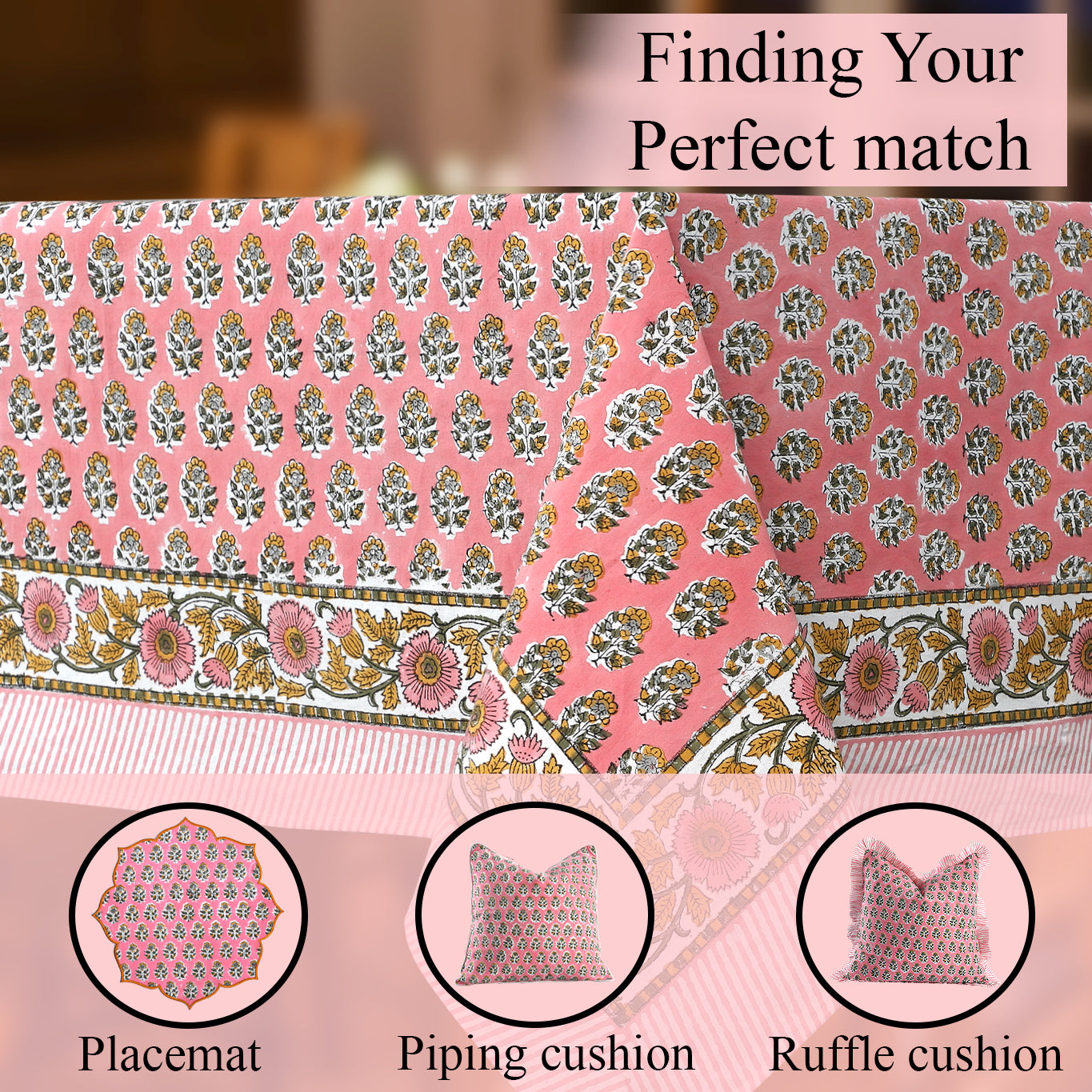Poppy Pink Cotton Tablecloth on Farmhouse Table