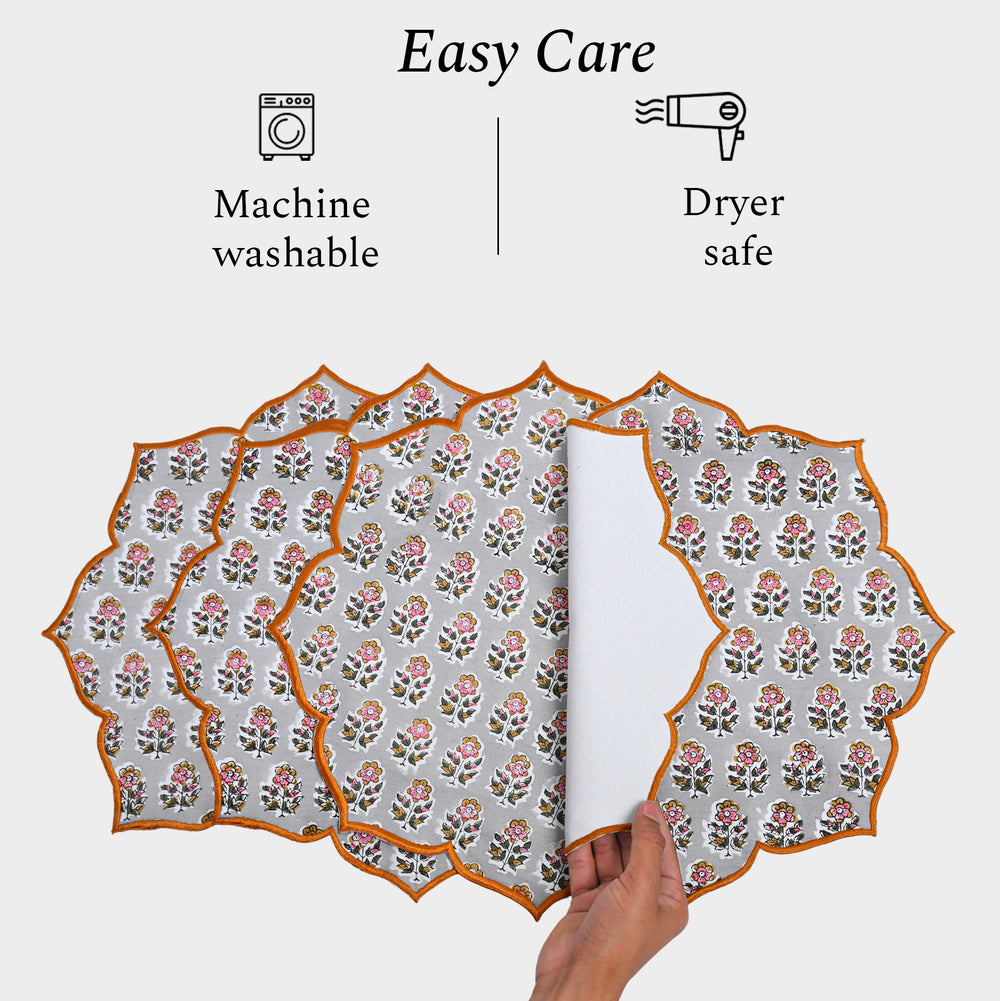 machine washable and dryer safe Embroidered gray placemat in calming labra gray tone