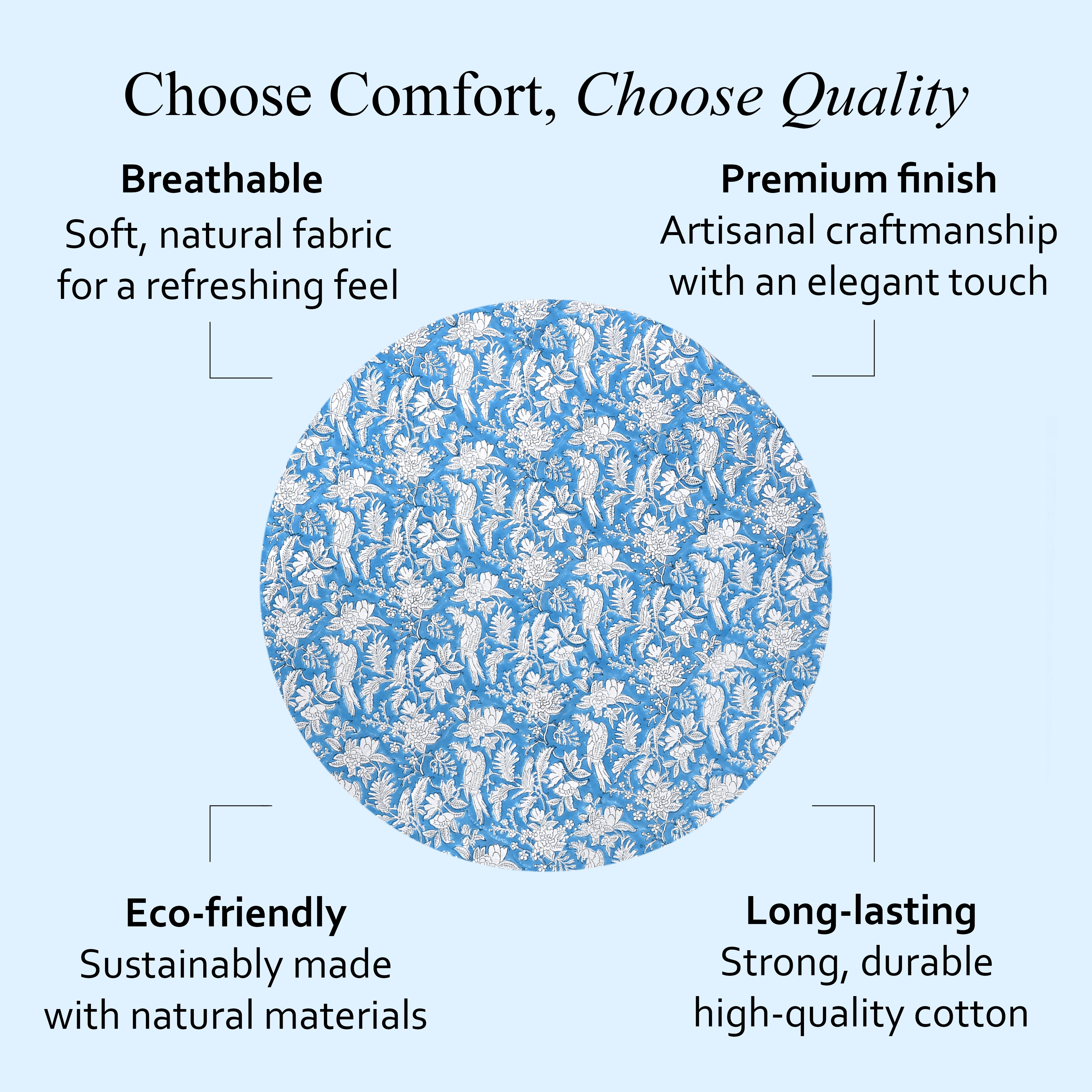 blue and white indian floral 100% cotton breathable round tablecloth