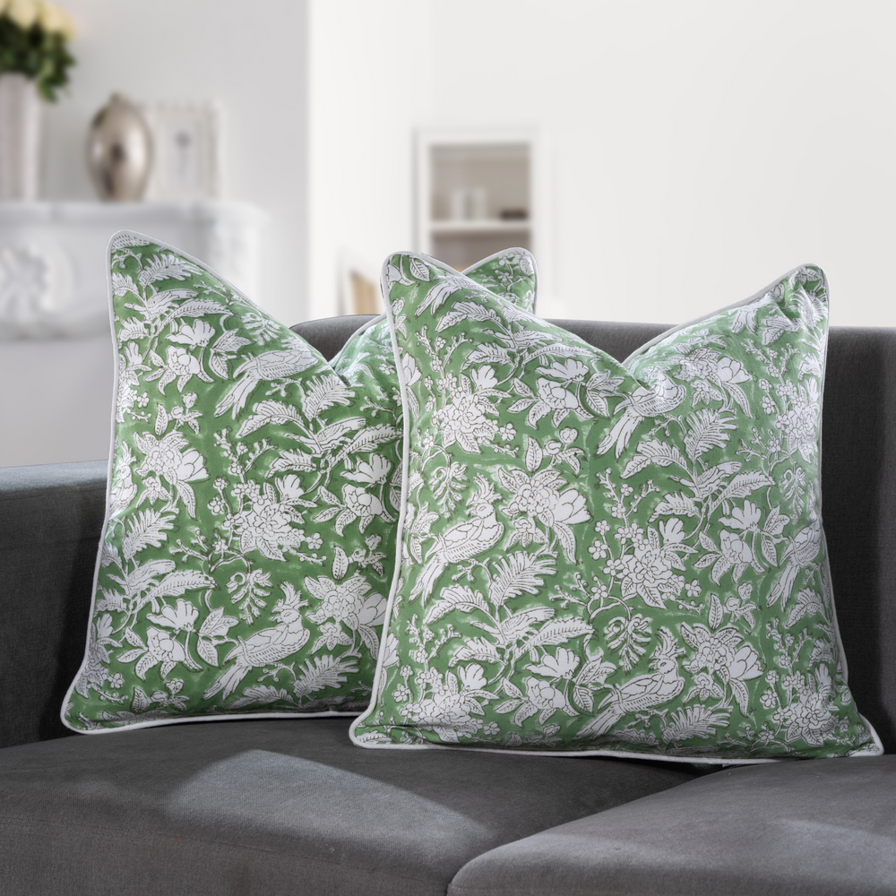 Piping Throw Pillow Covers - Olive Green (Set of 2)