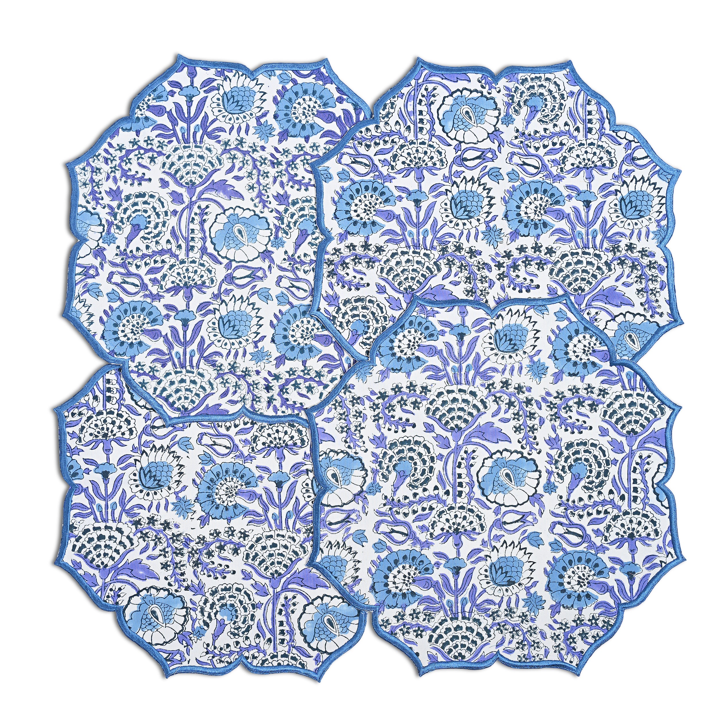 set of 4 Classic indigo scalloped placemat styled for special occasions