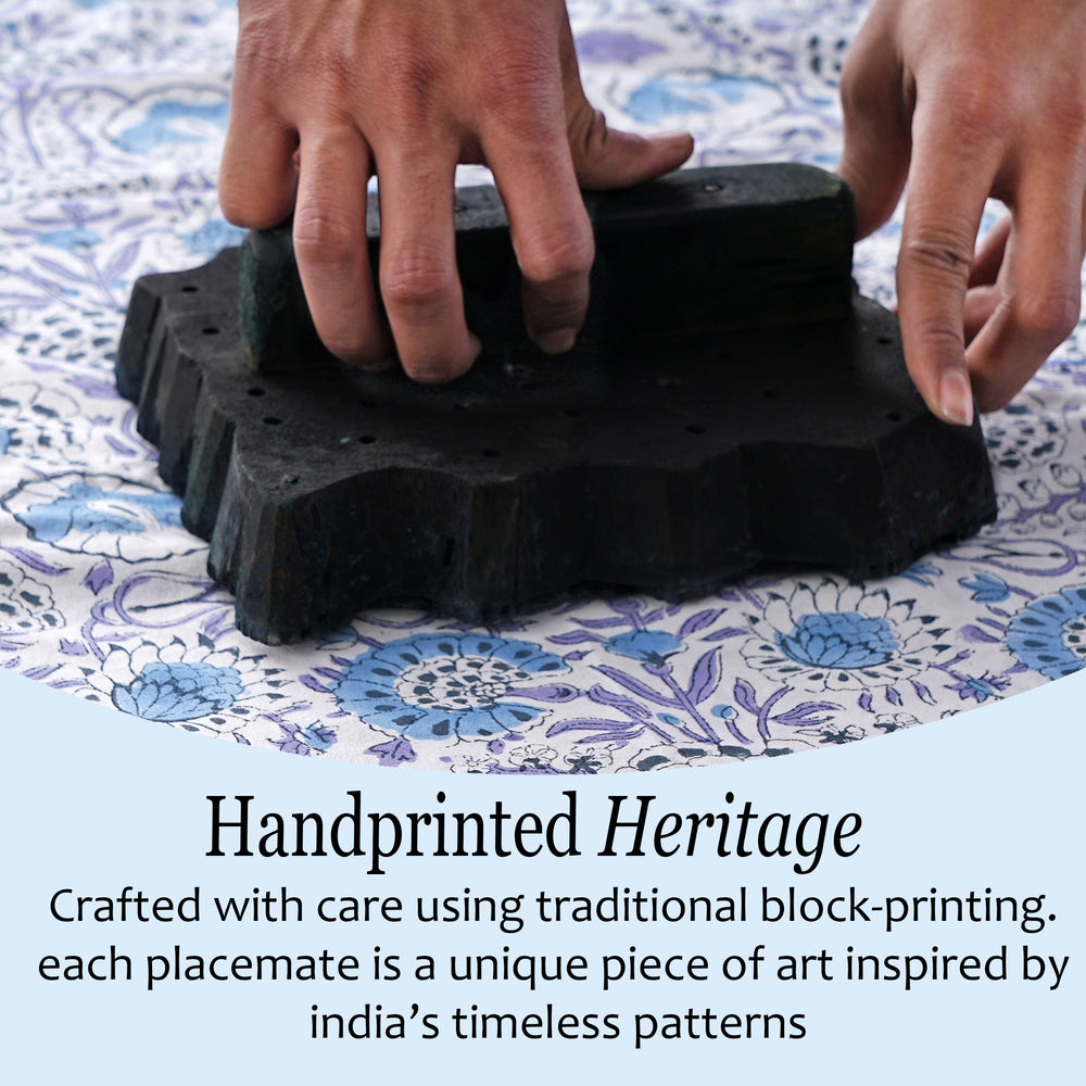 handblock printedRich navy-toned embroidered placemat for formal tables