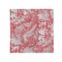 Red floral block-printed napkin laid flat on white background.

