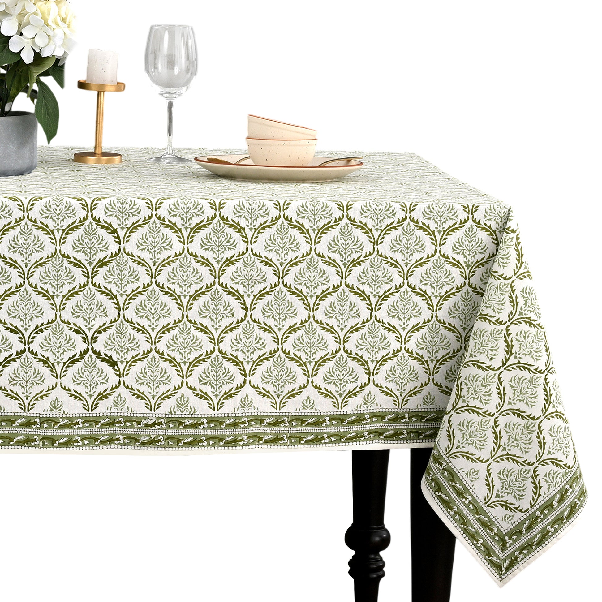 Cotton Block Print Tablecloth – Fern Regal