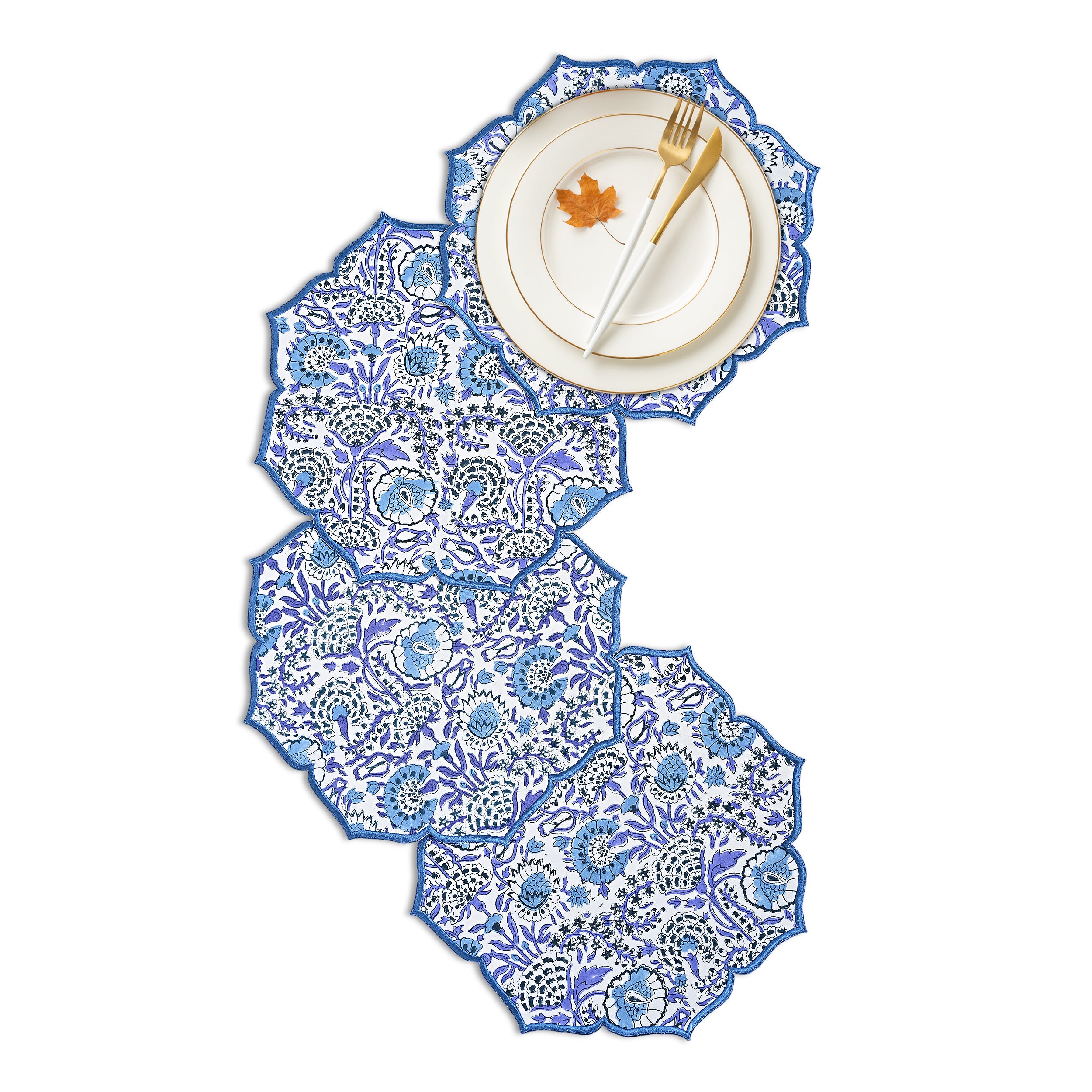 set of 4 Rich navy-toned embroidered placemat for formal tables