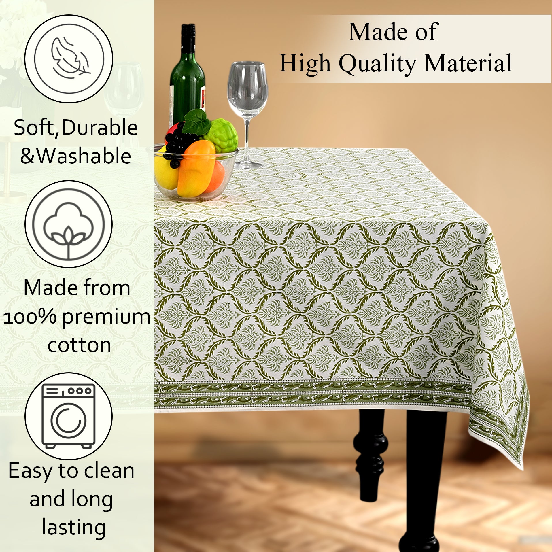Cotton Block Print Tablecloth – Fern Regal
