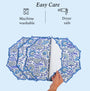 machine washable and dryer safe Indigo blue cotton placemat with refined embroidery