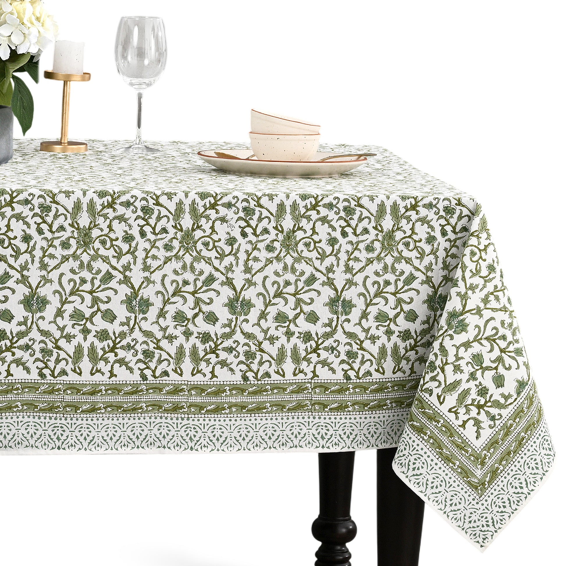 Cotton Block Print Tablecloth – Meadow Vine