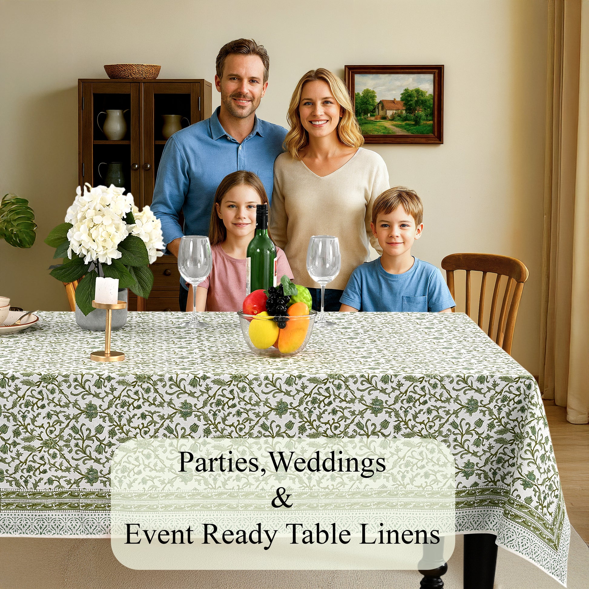 Cotton Block Print Tablecloth – Meadow Vine