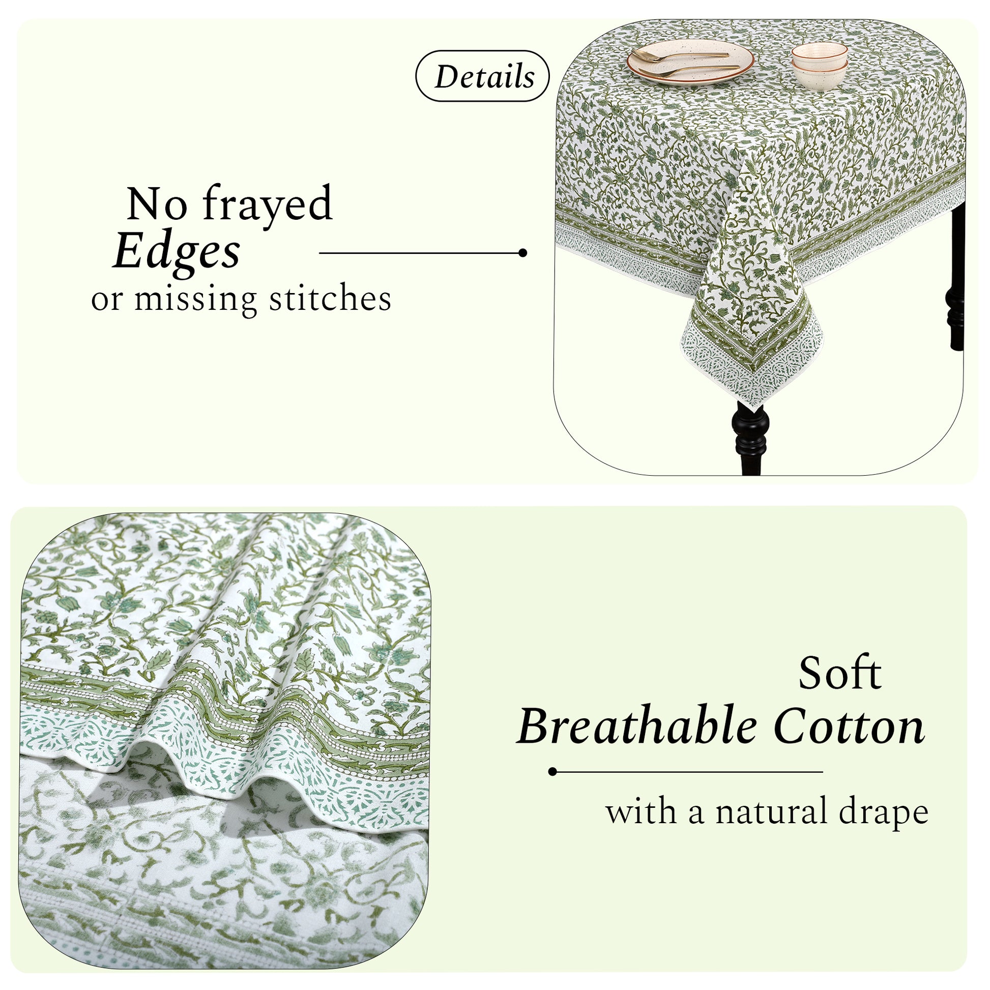 Cotton Block Print Tablecloth – Meadow Vine
