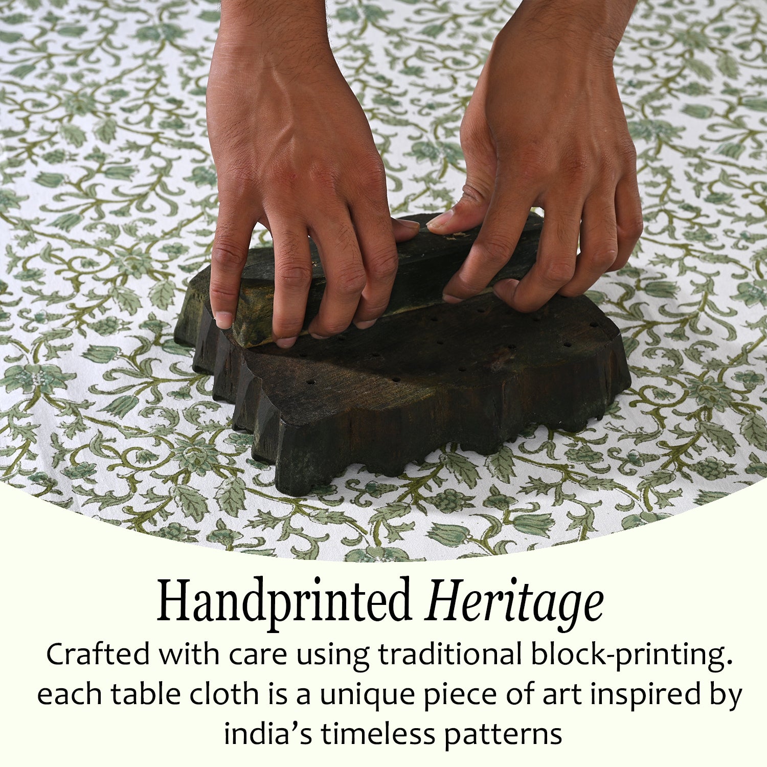 Cotton Block Print Tablecloth – Meadow Vine