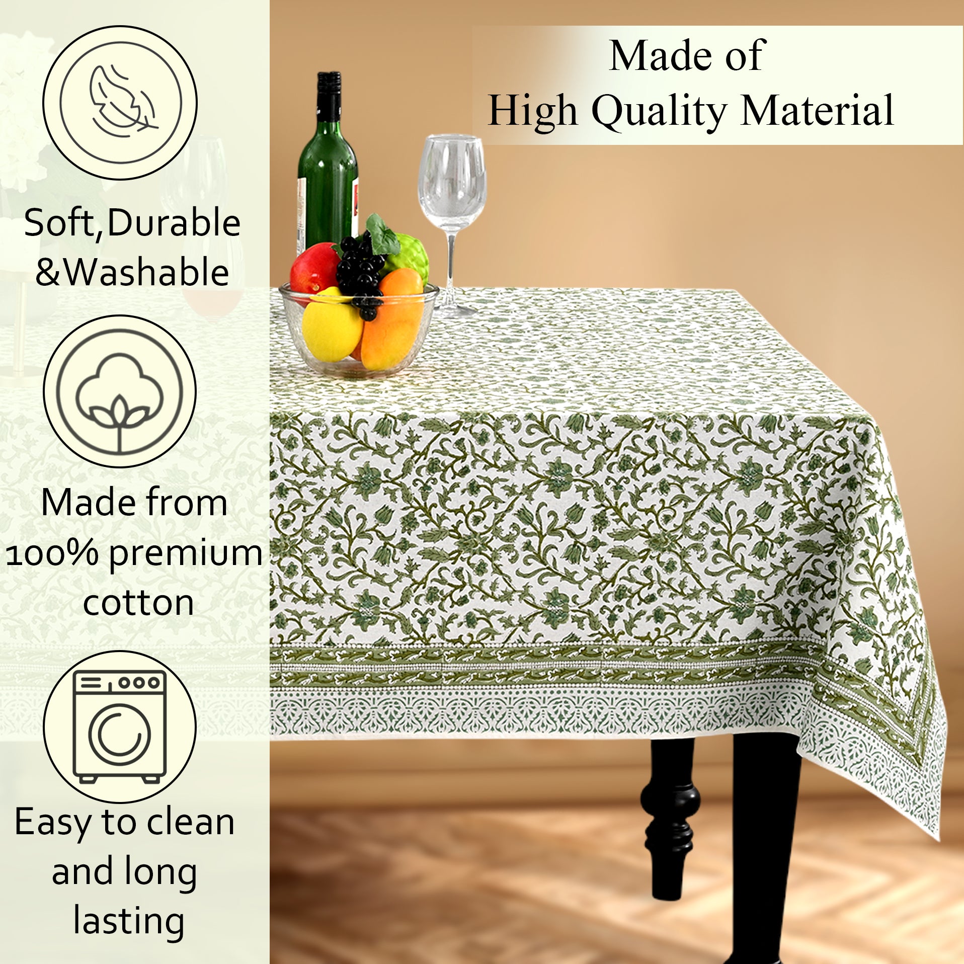Cotton Block Print Tablecloth – Meadow Vine